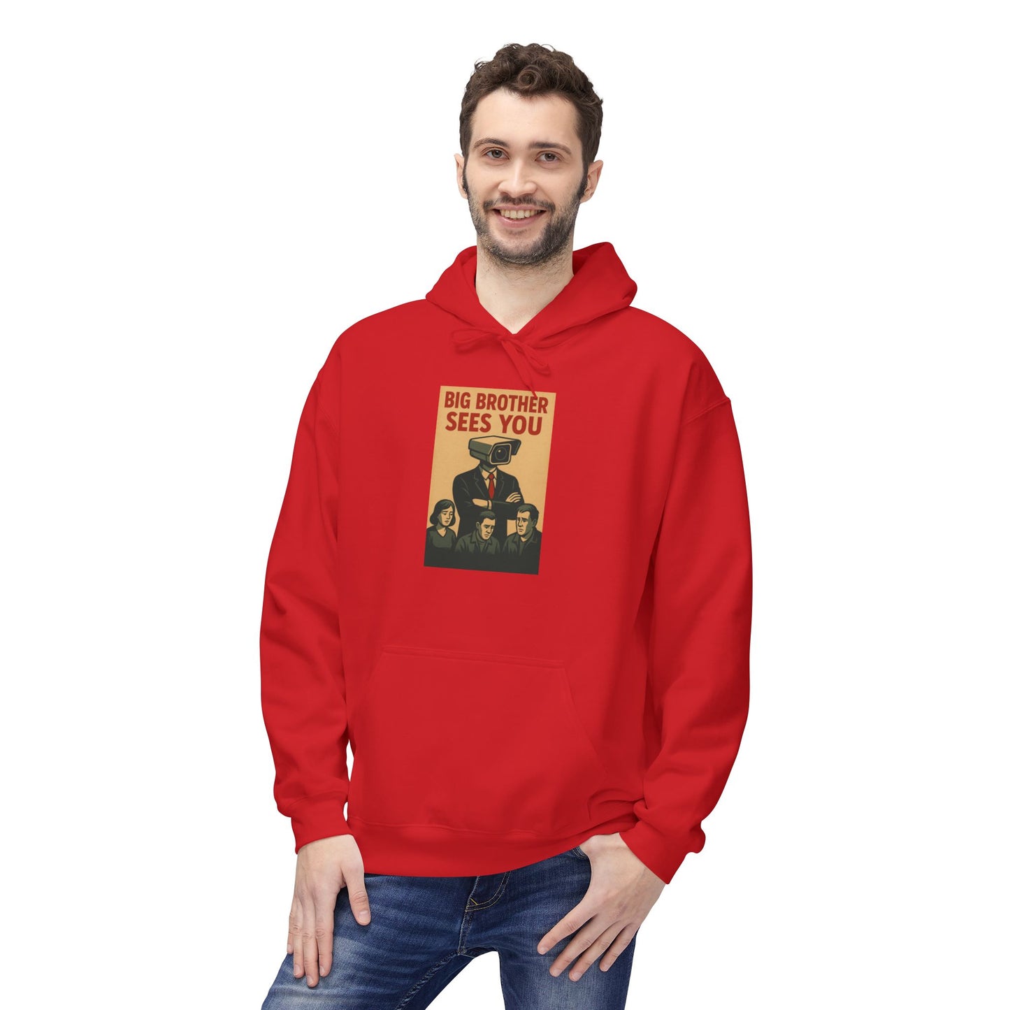 Big Brother Sees You Hoodie, Unisex Fleece Pullover, Cozy Sweatshirt, Gift for Fans, Retro Style Apparel, Casual Everyday Wear