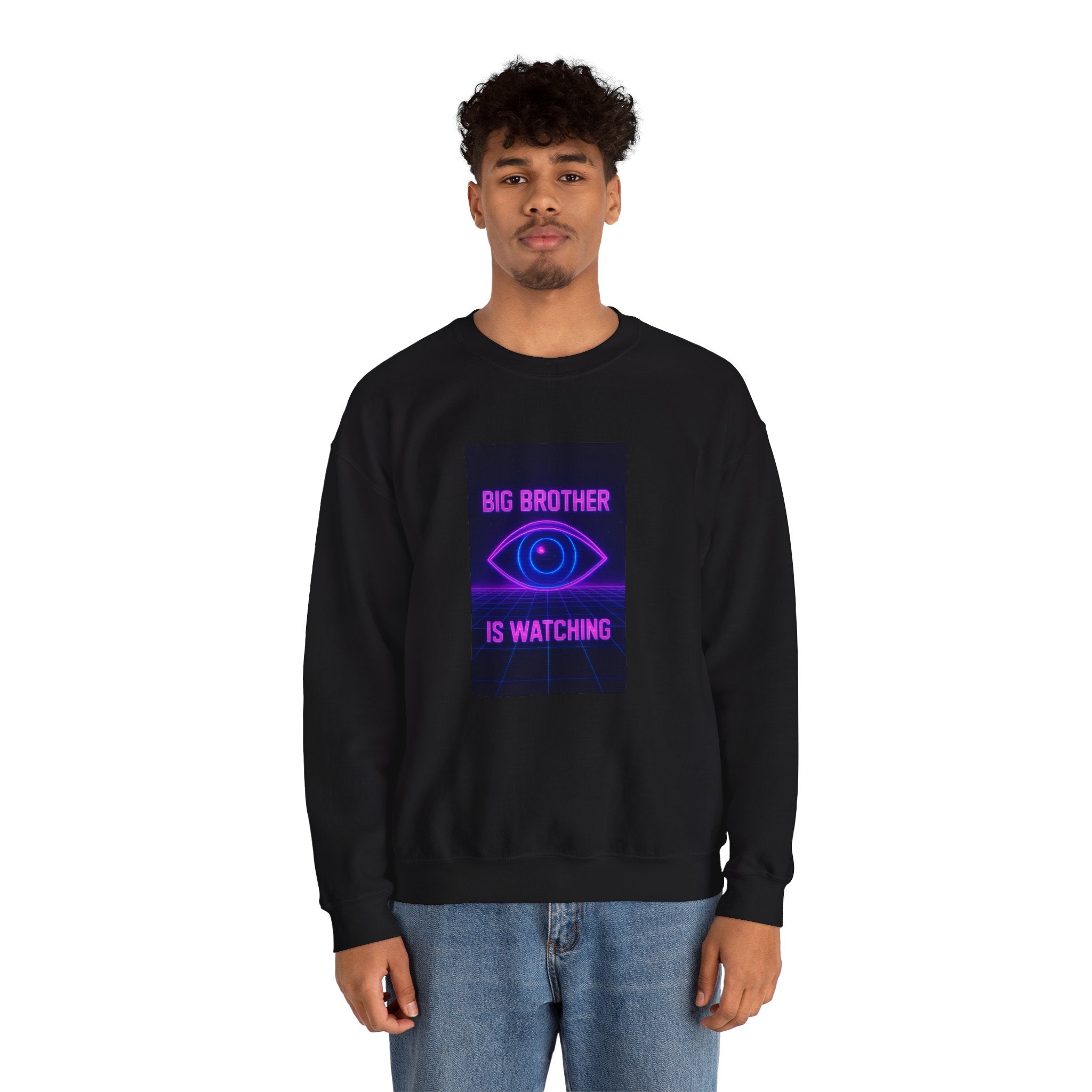 Crewneck Sweatshirt — "Big Brother Is Watching" Neon Eye Graphic