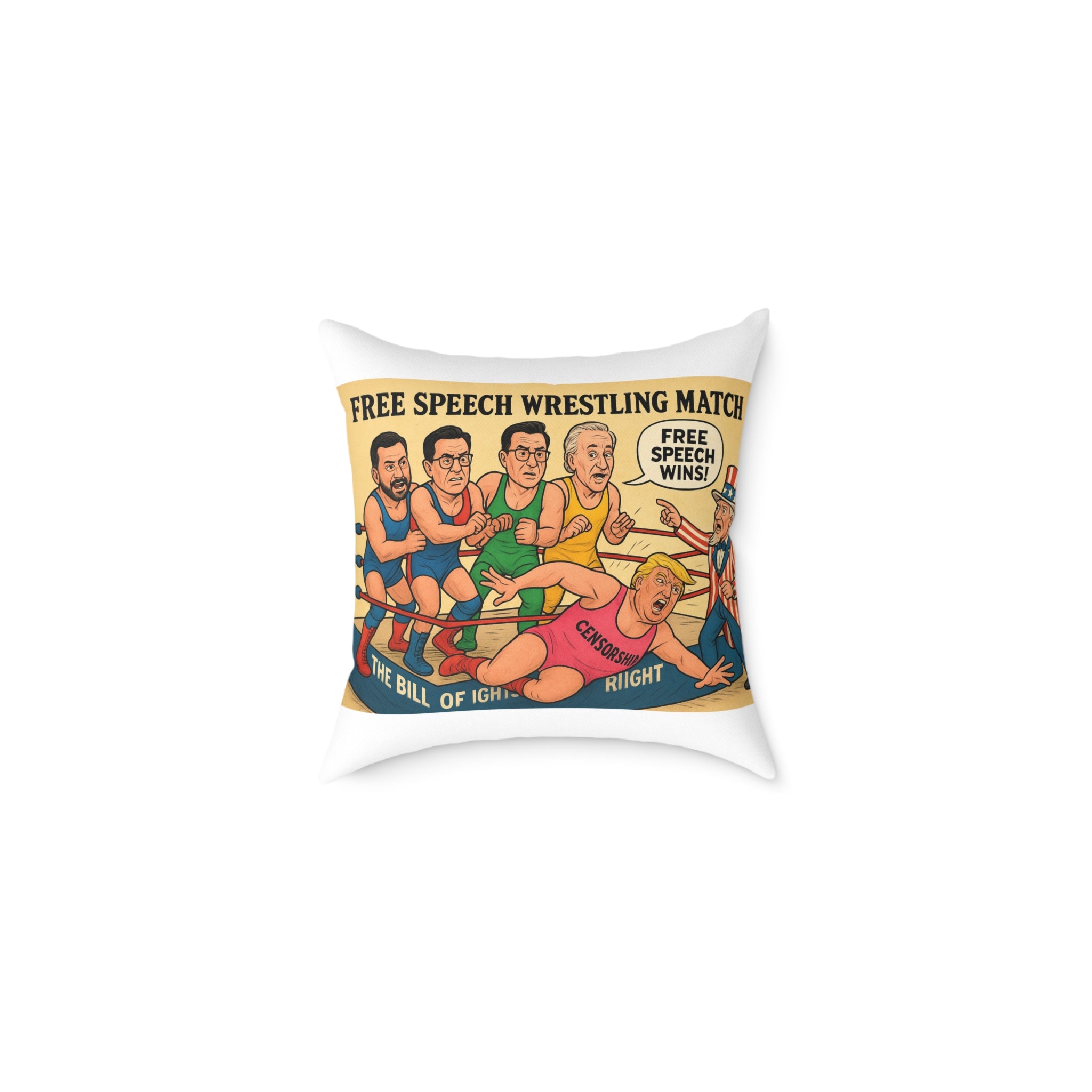 Free Speech Wrestling Match Pillow, Fun Throw Pillow, Unique Home Decor, Gift for Activists, Quirky Cushion, Humor Decorative Pillow