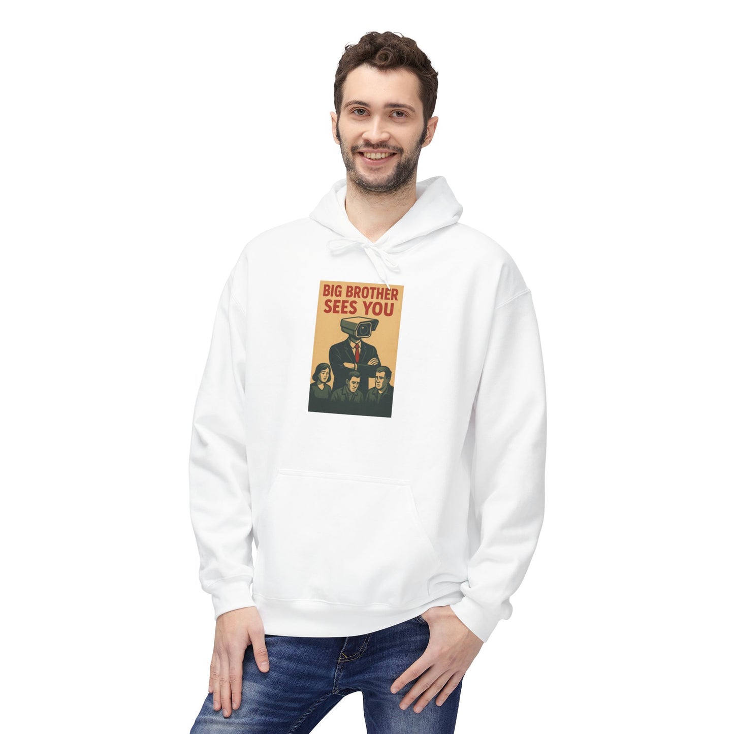Big Brother Sees You Hoodie, Unisex Fleece Pullover, Cozy Sweatshirt, Gift for Fans, Retro Style Apparel, Casual Everyday Wear
