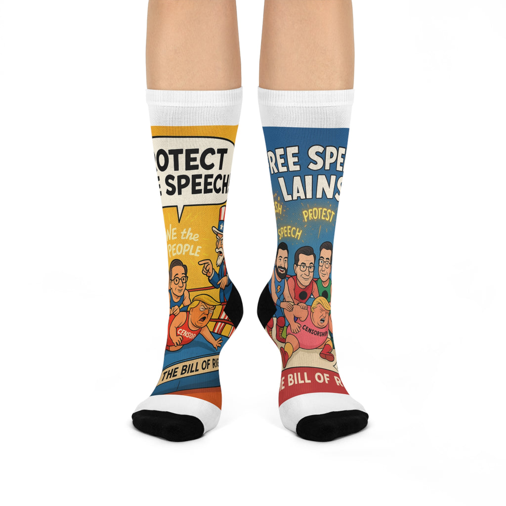 Freedom First Cushioned Crew Socks | Fun Socks for Censorship Awareness, Cozy Footwear for Activists, Gift for Creative Minds