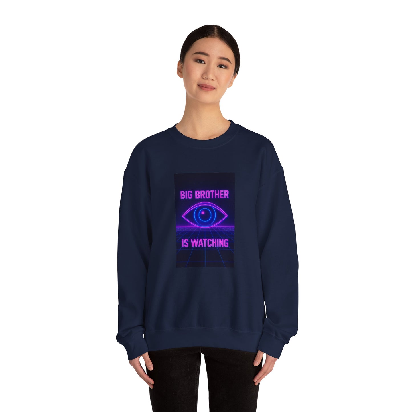 Crewneck Sweatshirt — "Big Brother Is Watching" Neon Eye Graphic