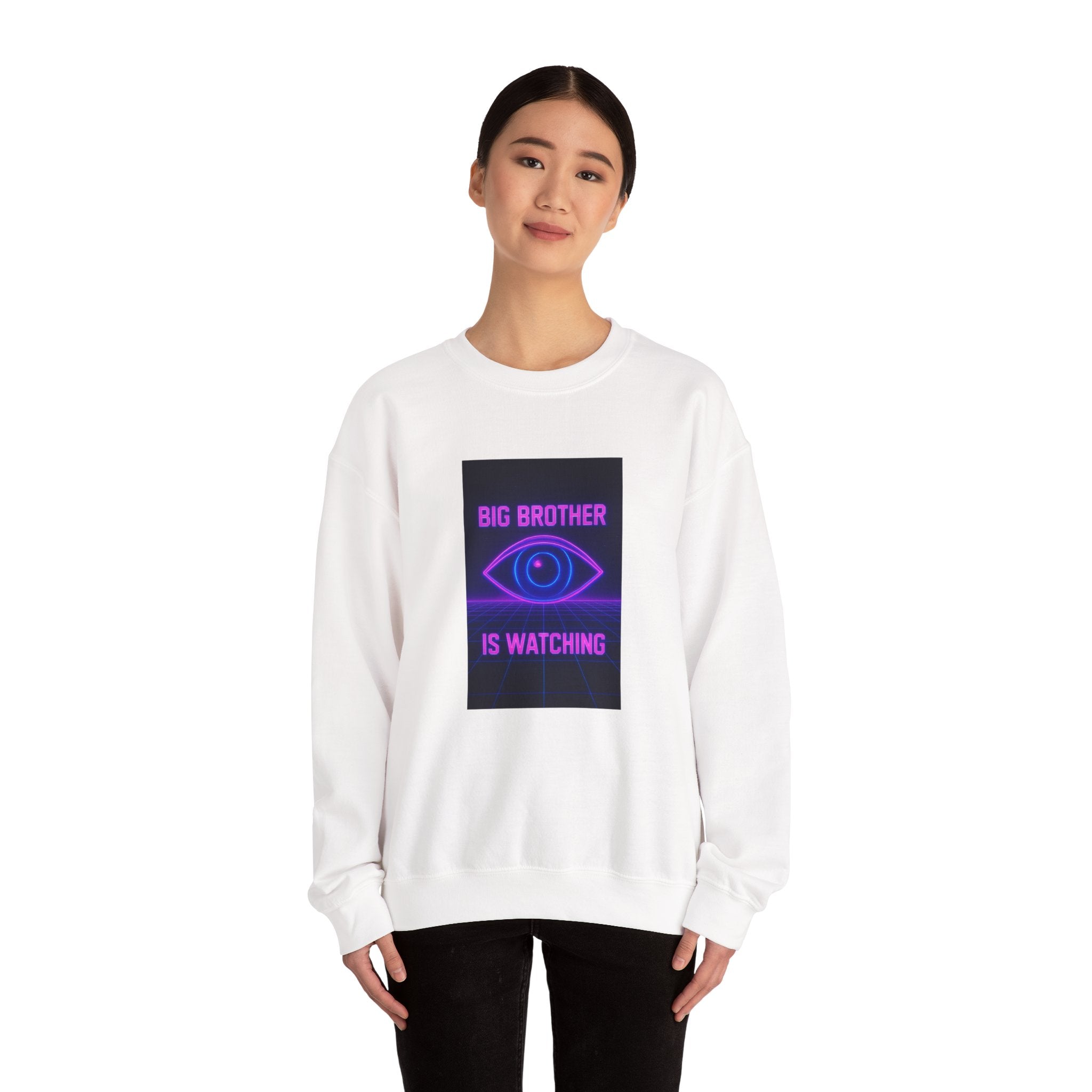 Crewneck Sweatshirt — "Big Brother Is Watching" Neon Eye Graphic