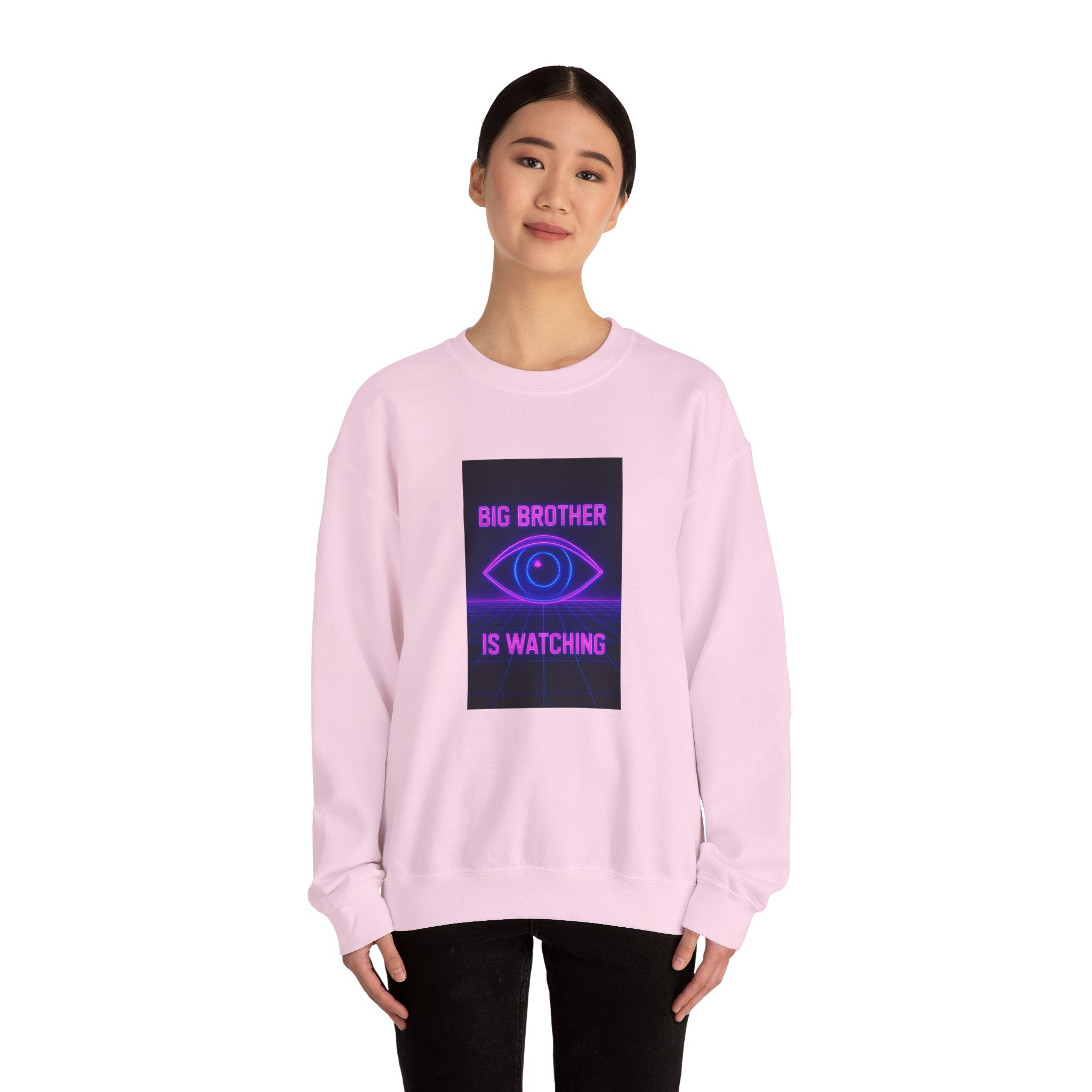 Crewneck Sweatshirt — "Big Brother Is Watching" Neon Eye Graphic