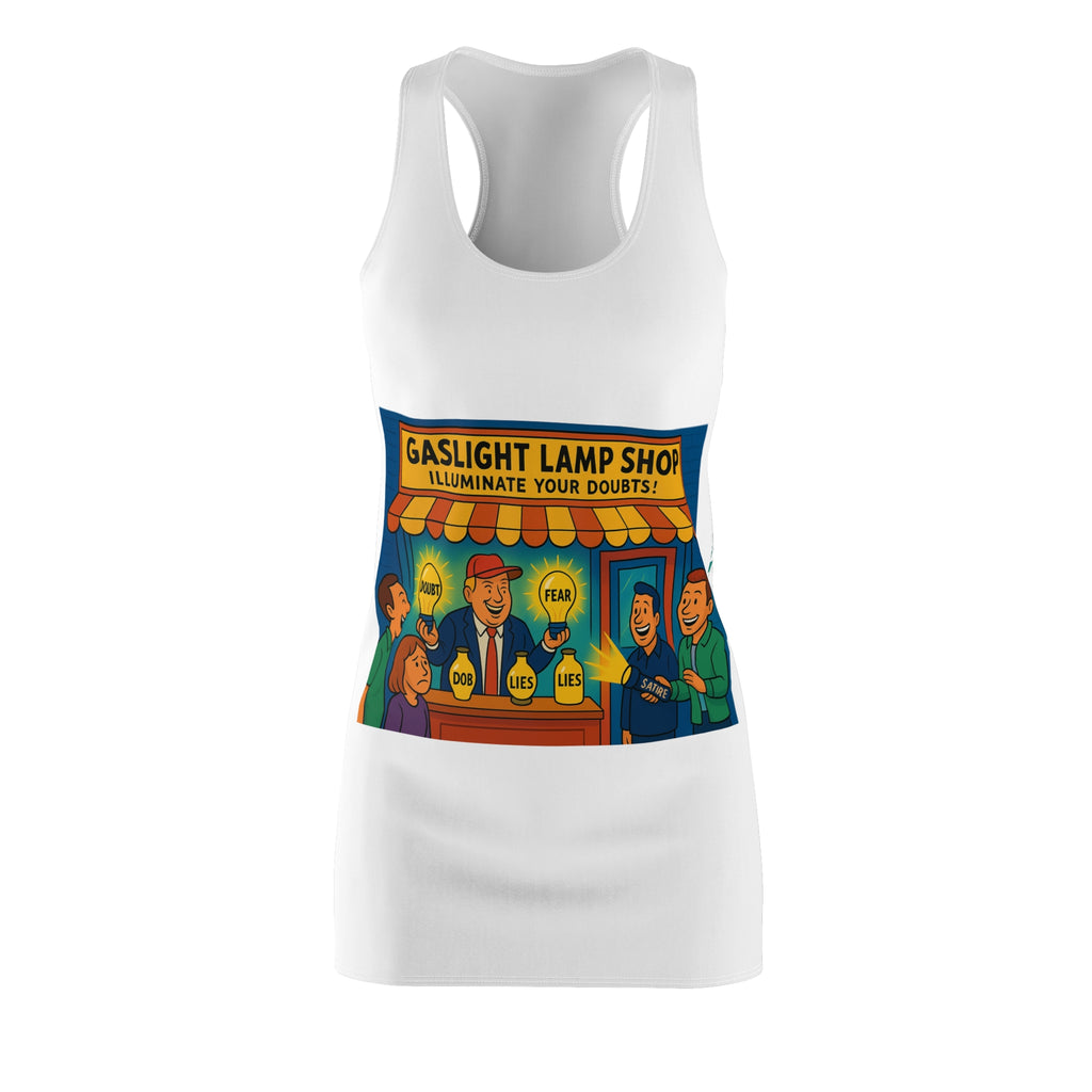 Gaslight Lamp Shop Racerback Dress, Fun Summer Dress, Casual Party Outfit, Unique Gift for Her, Funny Graphic Dress