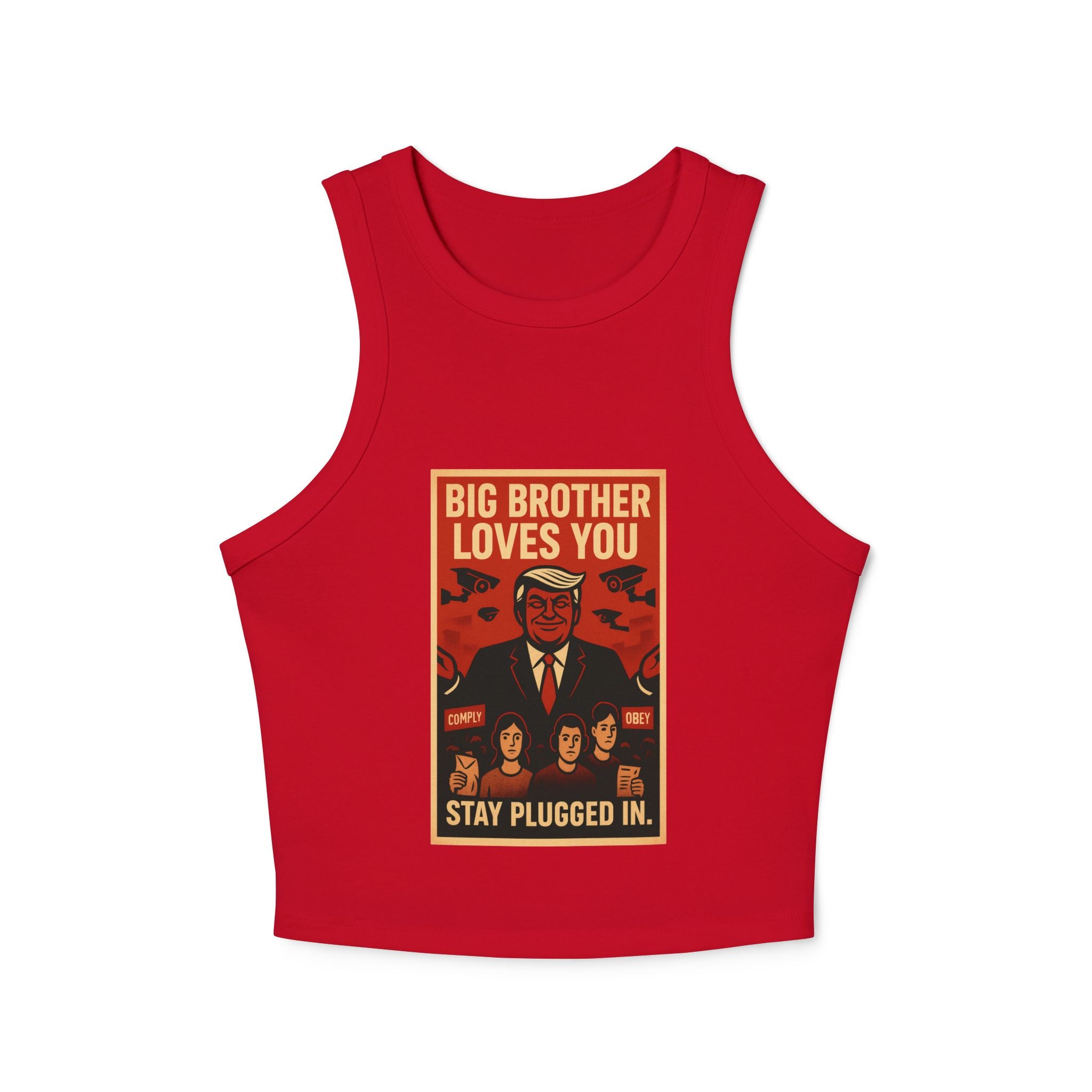 Women's Vintage-Inspired Racer Tank Top - "Big Brother Loves You" - Retro Gift, Summer Outfit, Statement Top, Festival Fashion, Graphic Tank