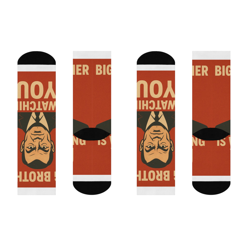 Big Brother Watches You Cushioned Crew Socks | Fun Gift for Friends, Novelty Socks, Statement Accessories, Cozy Wear, Unique Design