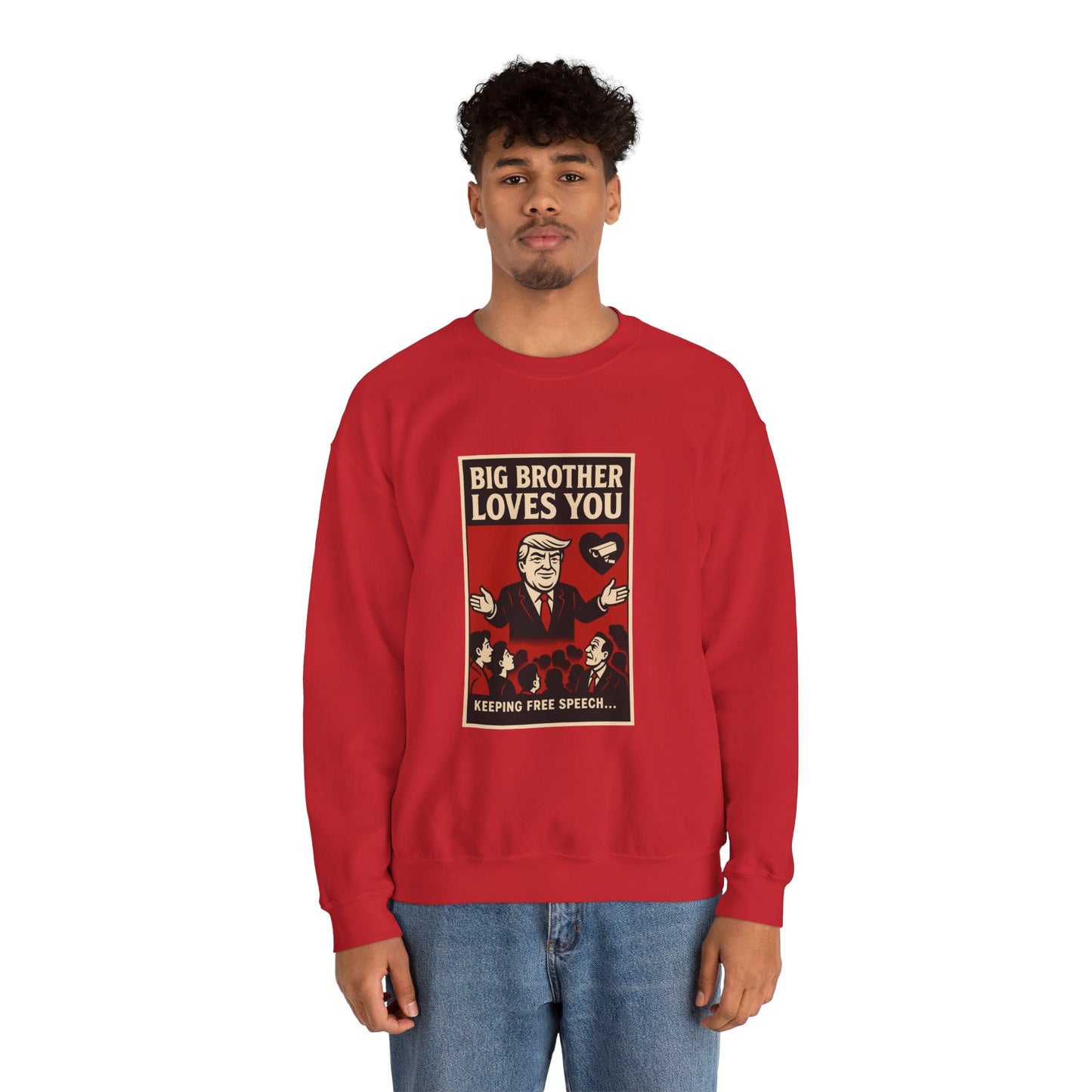 Big Brother Loves You Crewneck Sweatshirt - Unisex Heavy Blend, Cozy Gift, Casual Wear, Statement Piece, Perfect for Any Season