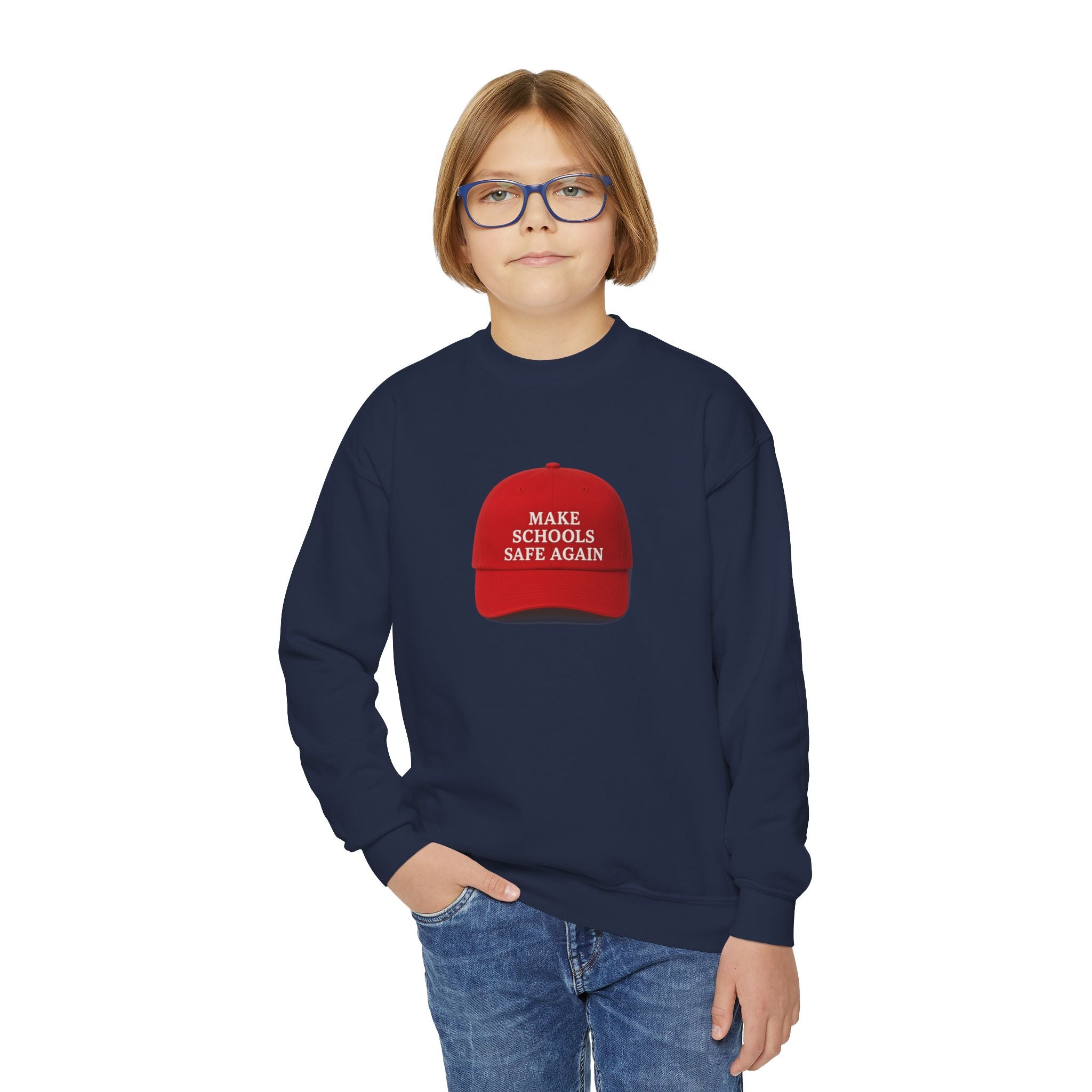 Youth Crewneck Sweatshirt - "Make Schools Safe Again" - Perfect for Activism, School Events, Gifts, Youth Apparel, Casual Fashion