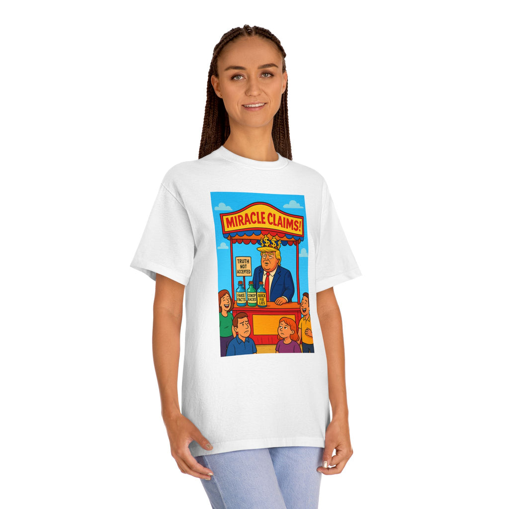 Funny Miracle Claims Unisex Classic Tee, Humor Shirt, Gift for Friends, Casual Wear, Statement T-Shirt, Unisex Graphic Tee