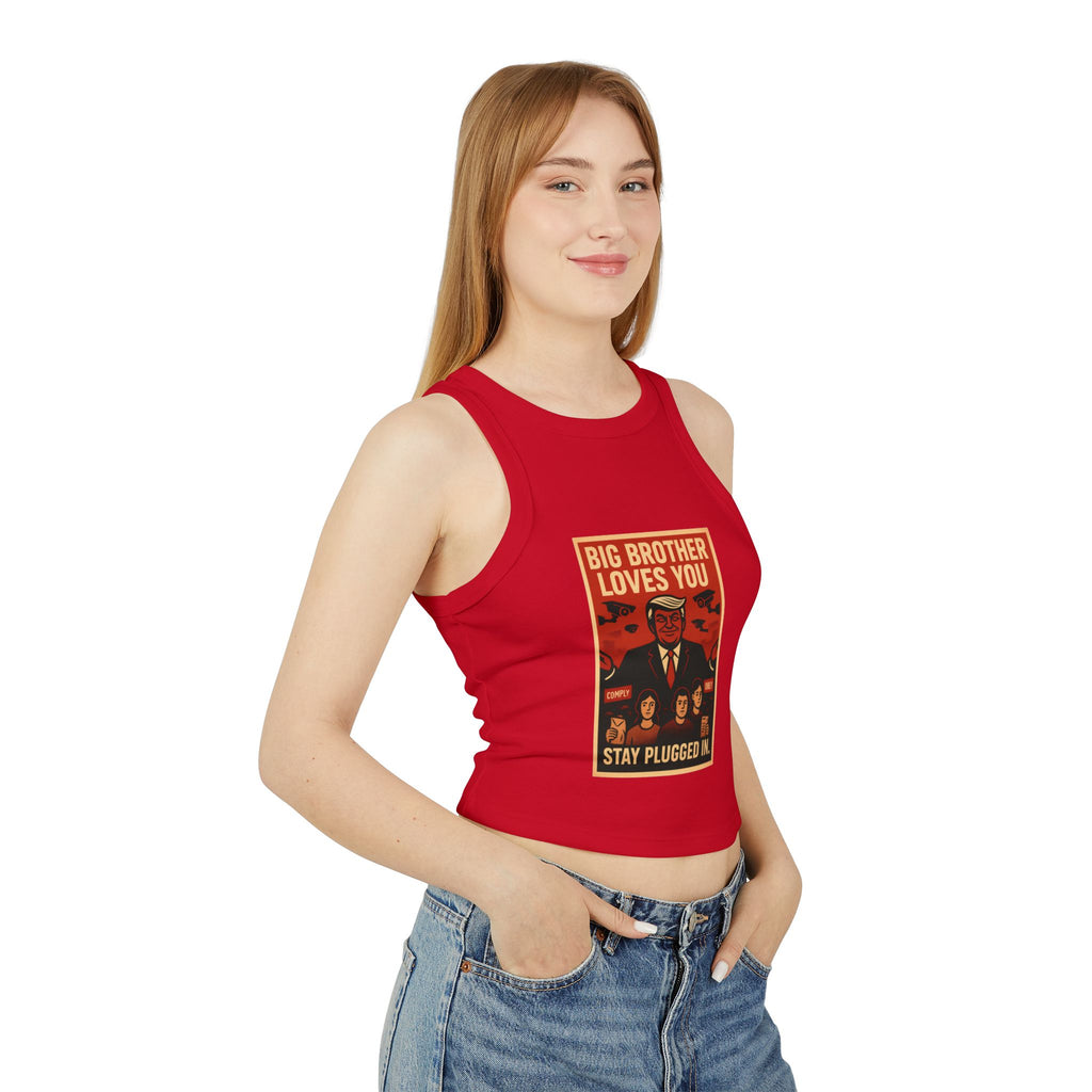 Women's Vintage-Inspired Racer Tank Top - "Big Brother Loves You" - Retro Gift, Summer Outfit, Statement Top, Festival Fashion, Graphic Tank