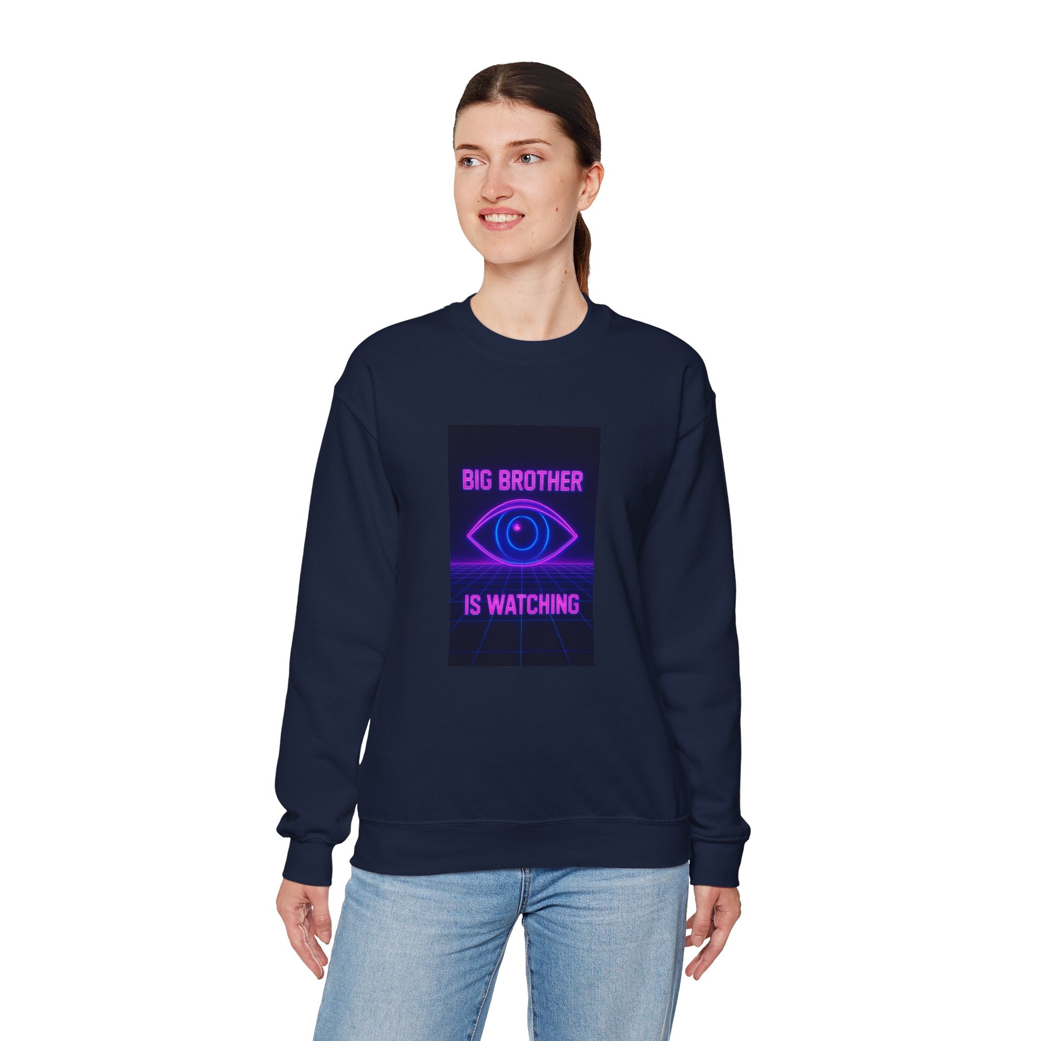 Crewneck Sweatshirt — "Big Brother Is Watching" Neon Eye Graphic