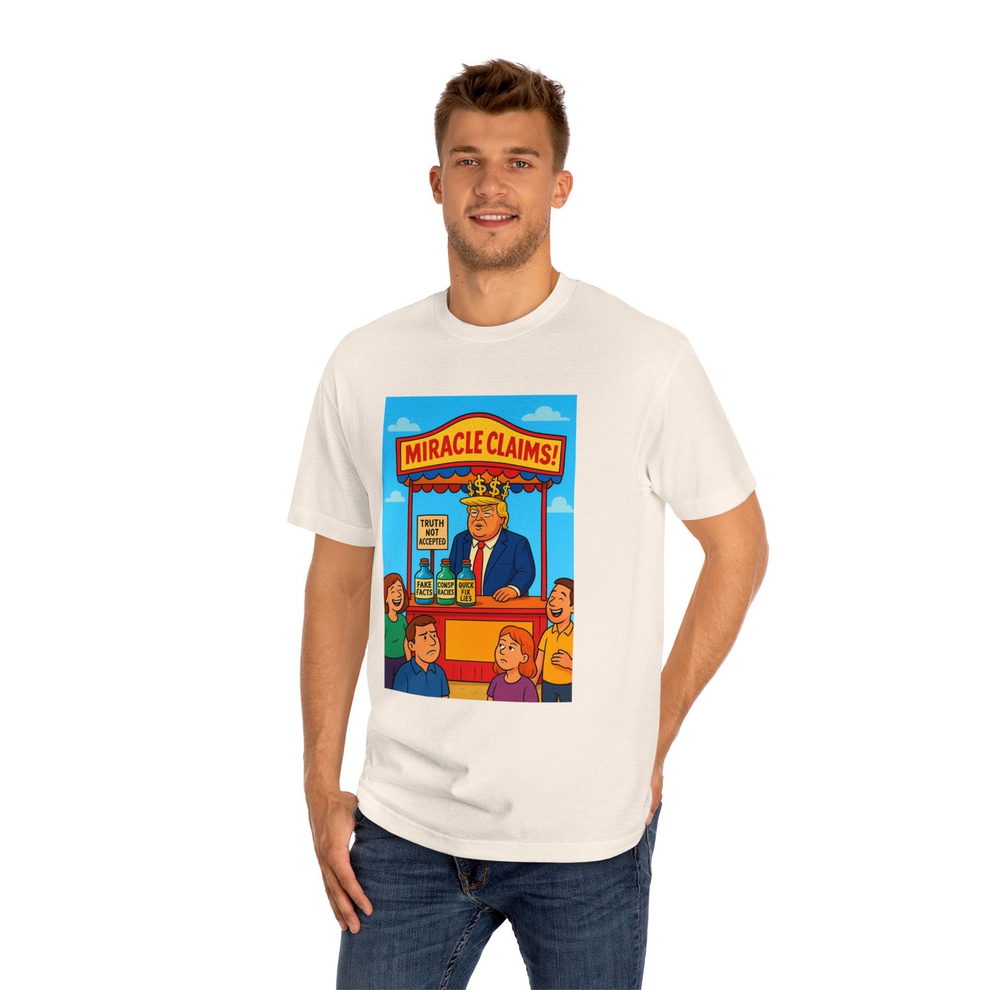 Funny Miracle Claims Unisex Classic Tee, Humor Shirt, Gift for Friends, Casual Wear, Statement T-Shirt, Unisex Graphic Tee