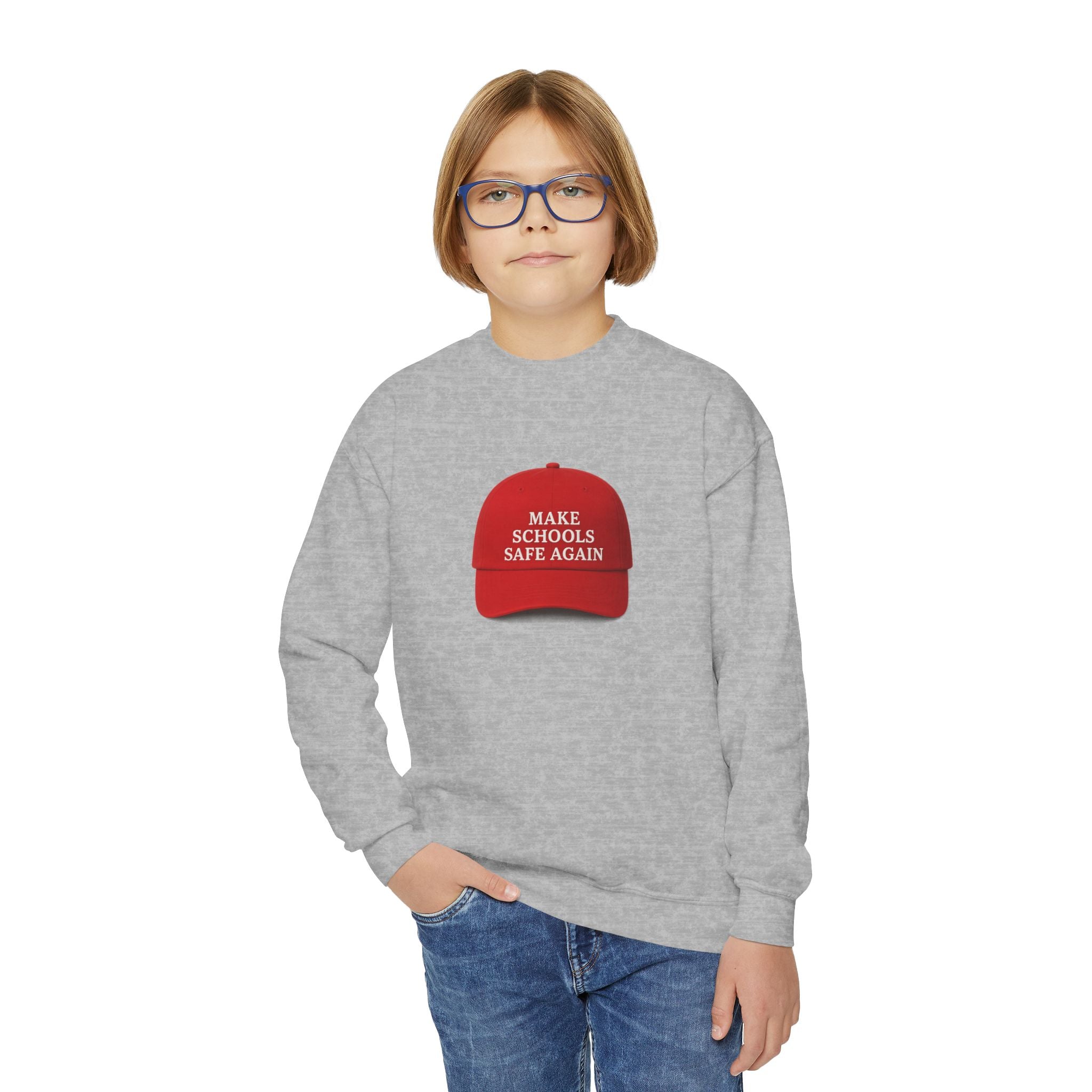 Youth Crewneck Sweatshirt - "Make Schools Safe Again" - Perfect for Activism, School Events, Gifts, Youth Apparel, Casual Fashion