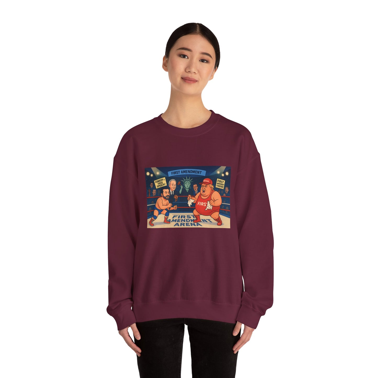 Patriotic Humor Crewneck Sweatshirt, Funny Gift for Political Enthusiasts, Comfy Casual Wear, Ideal for Gift Giving, Unisex Fashion
