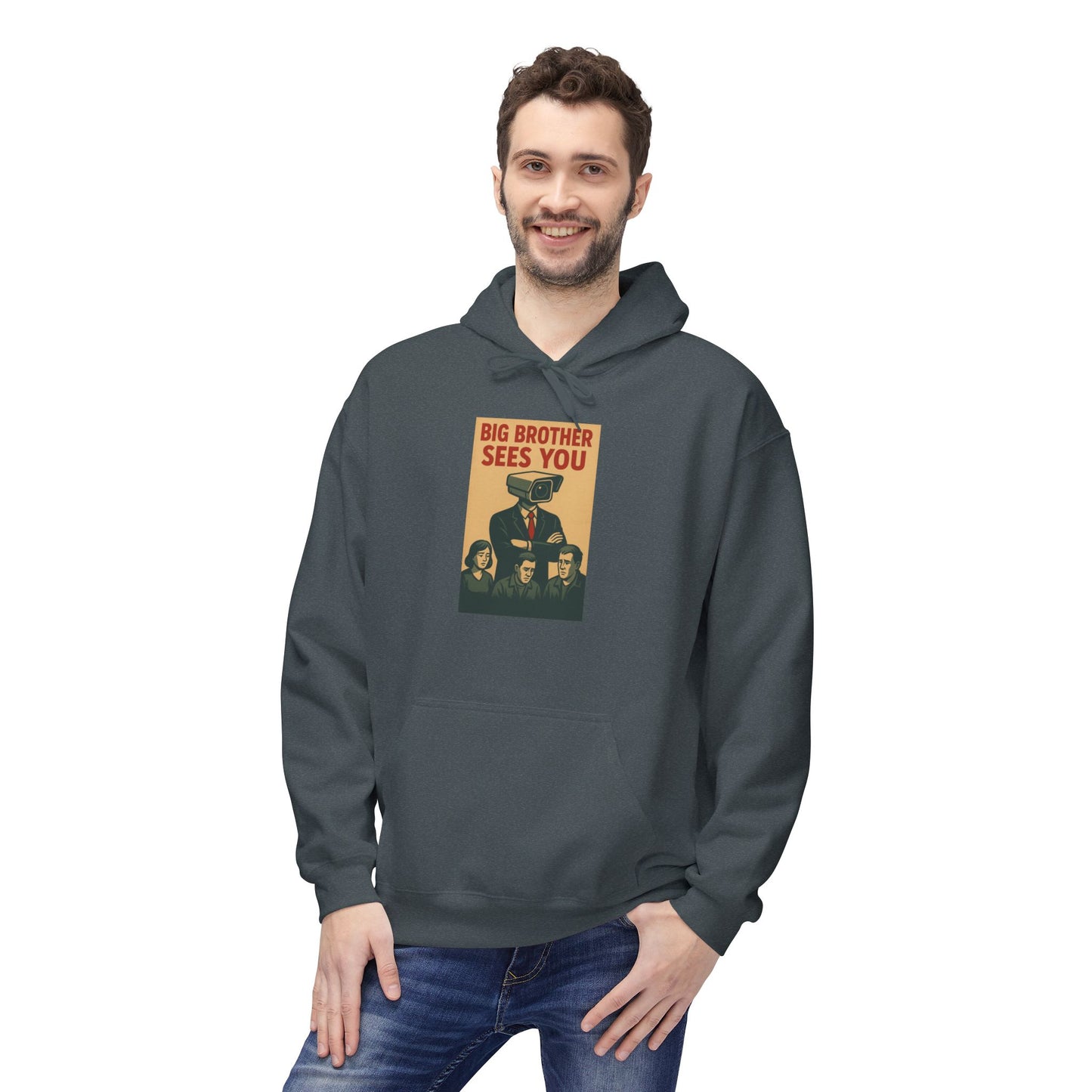 Big Brother Sees You Hoodie, Unisex Fleece Pullover, Cozy Sweatshirt, Gift for Fans, Retro Style Apparel, Casual Everyday Wear