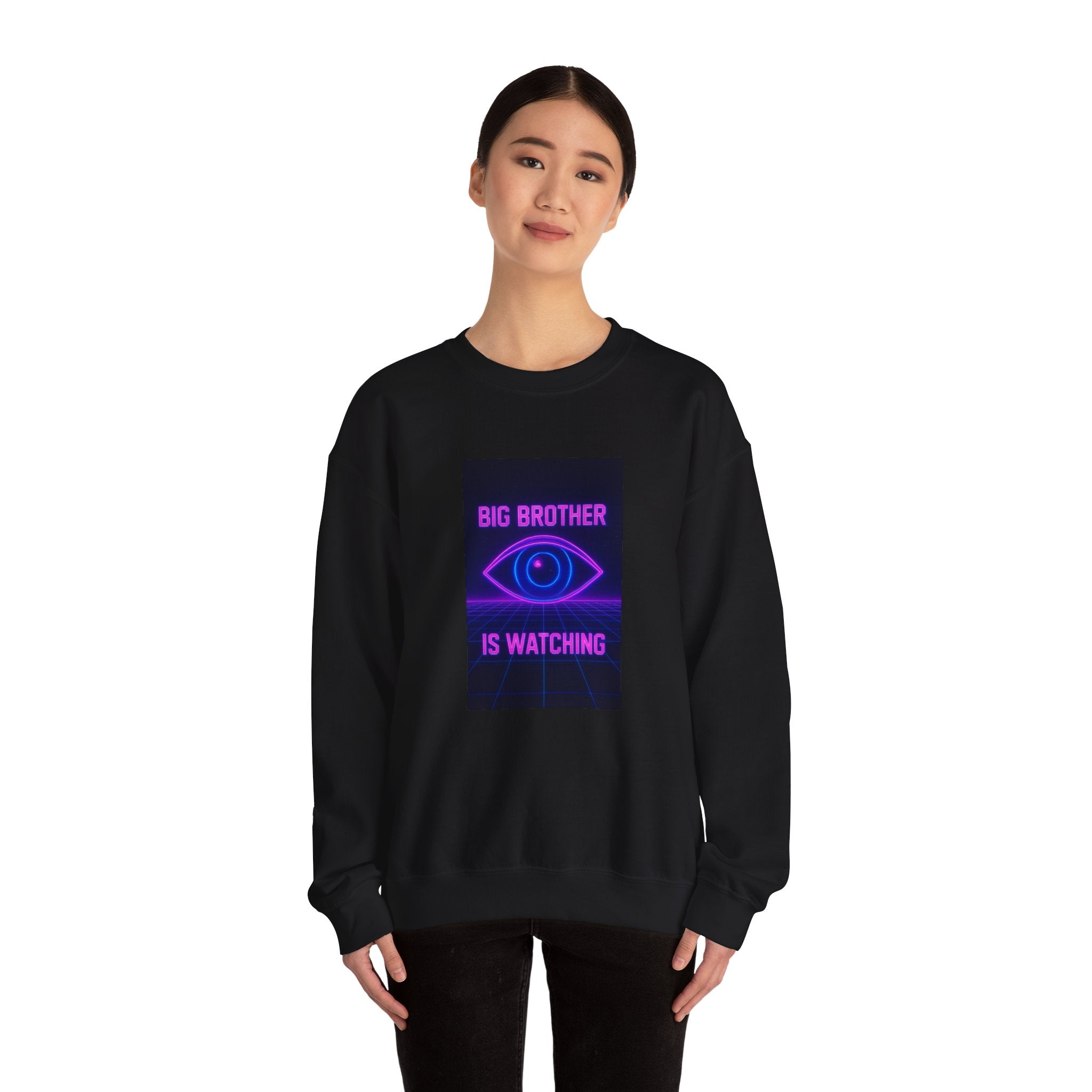 Crewneck Sweatshirt — "Big Brother Is Watching" Neon Eye Graphic