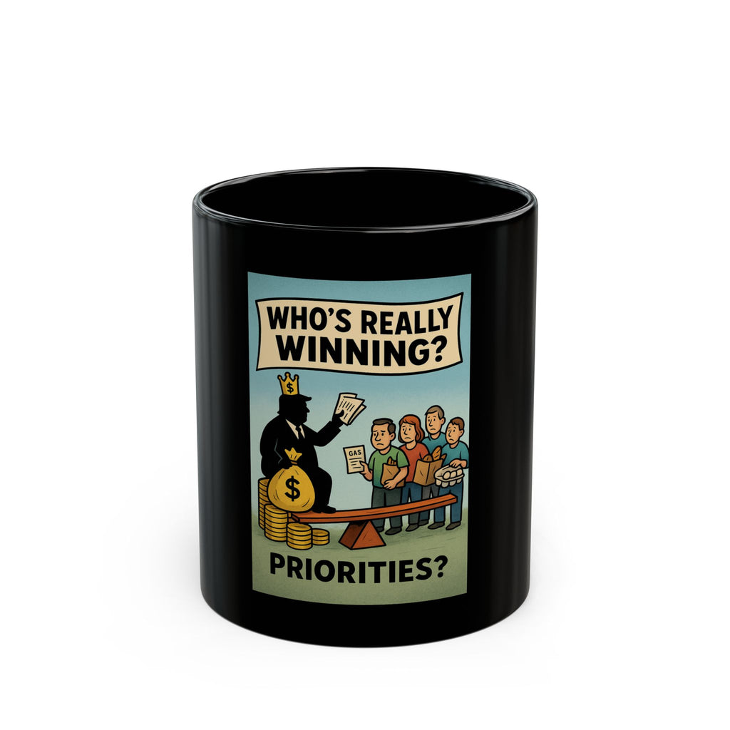 Humorous Black Coffee Mug - 'Who's Really Winning?' for Coffee Lovers, Gift for Friends, Office Décor, Funny Quote Mug