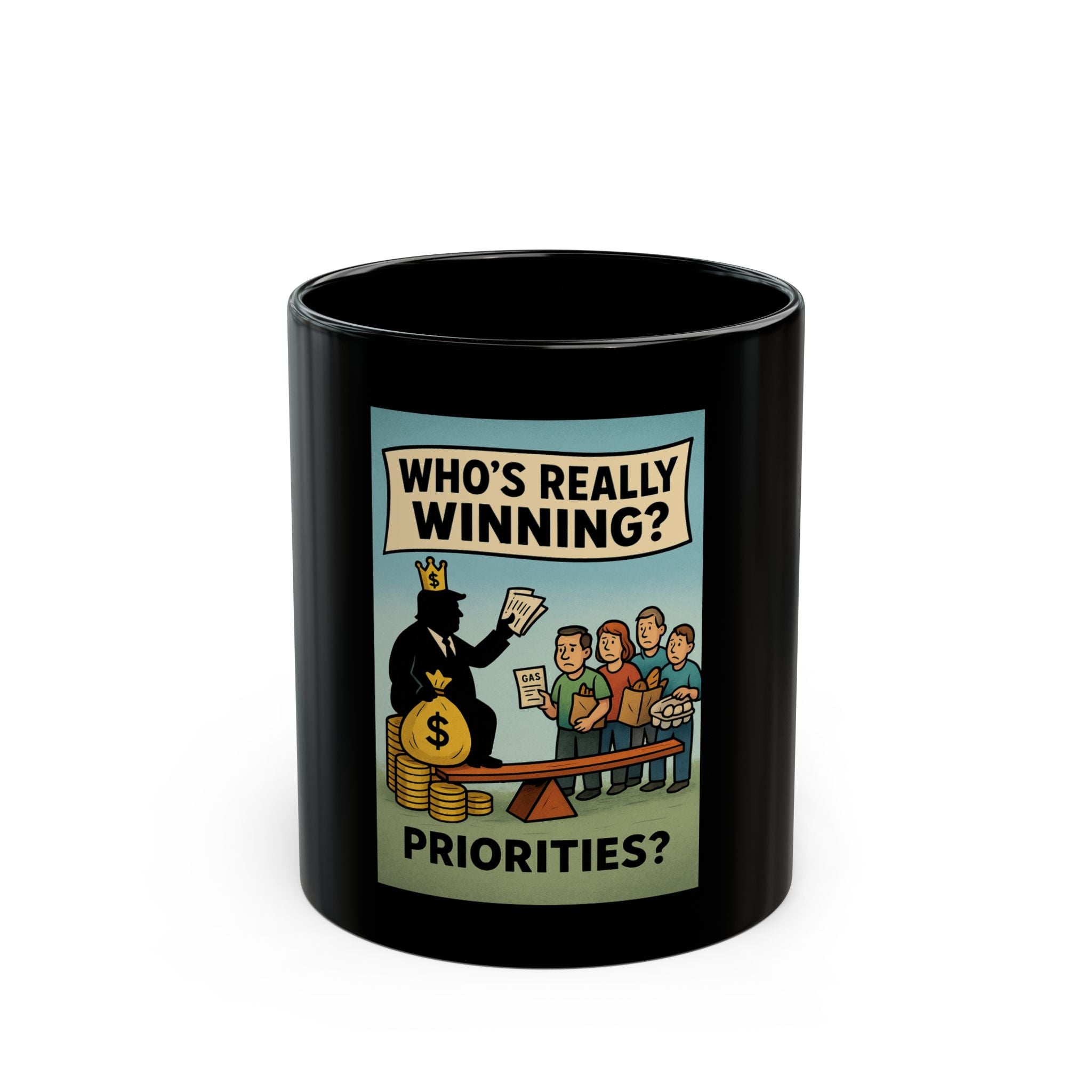 Humorous Black Coffee Mug - 'Who's Really Winning?' for Coffee Lovers, Gift for Friends, Office Décor, Funny Quote Mug
