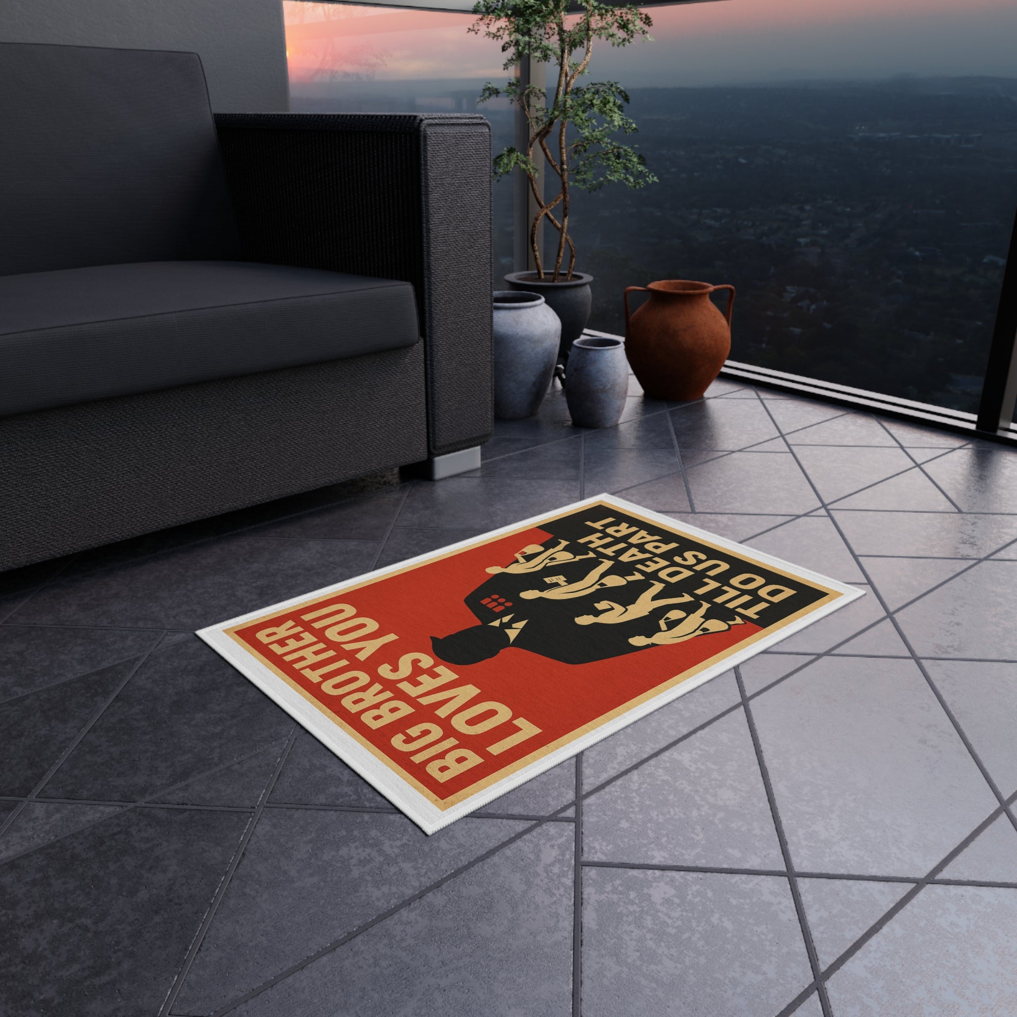 Outdoor Rug with Vintage Propaganda Design | Unique Patio Decor, Garden Mat, Boho Home Decor, Fun Outdoor Area Rug