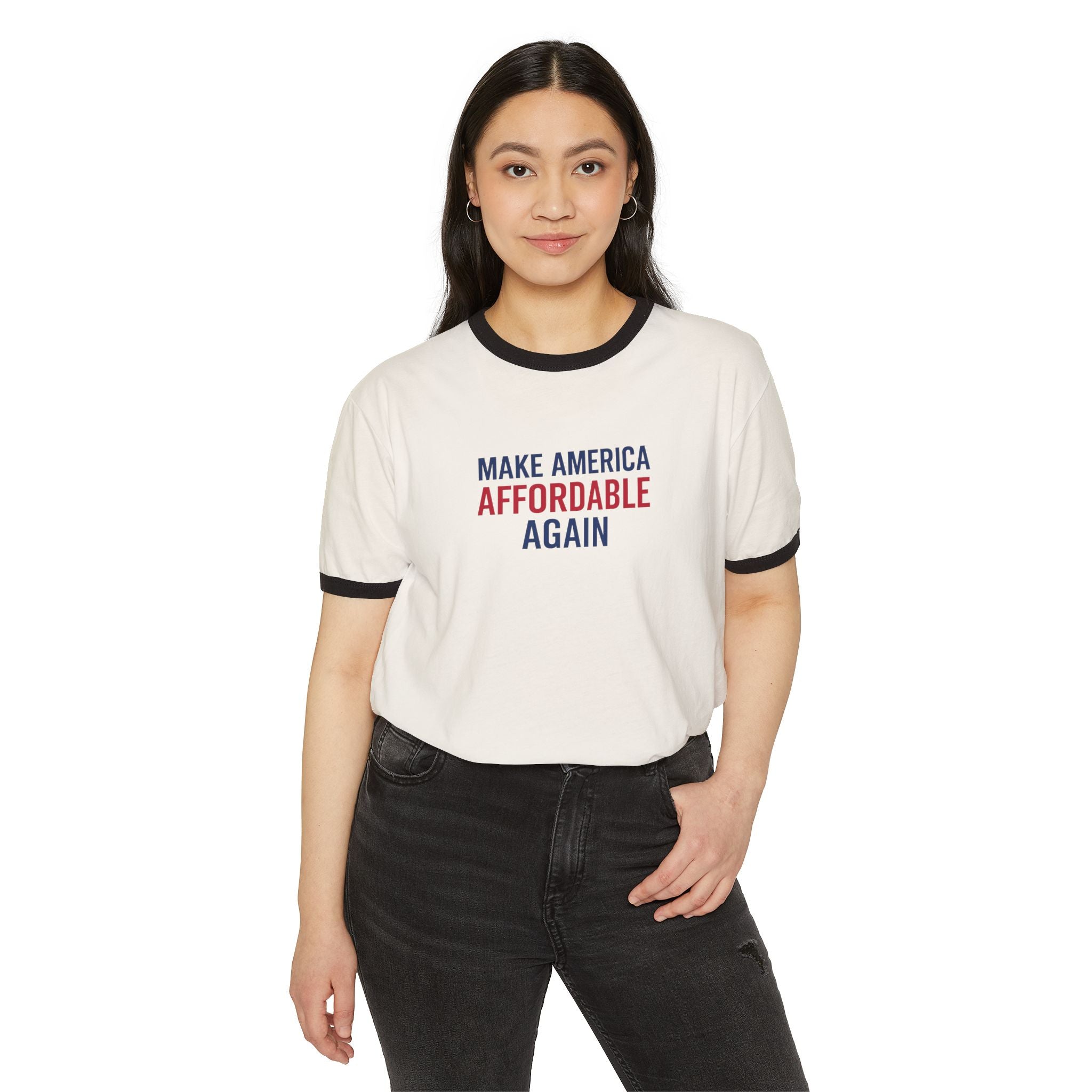 Unisex Cotton Ringer T-Shirt with 'Make America Affordable Again' Slogan, Casual Wear, Gift for Activists, Patriotic Apparel, [...]