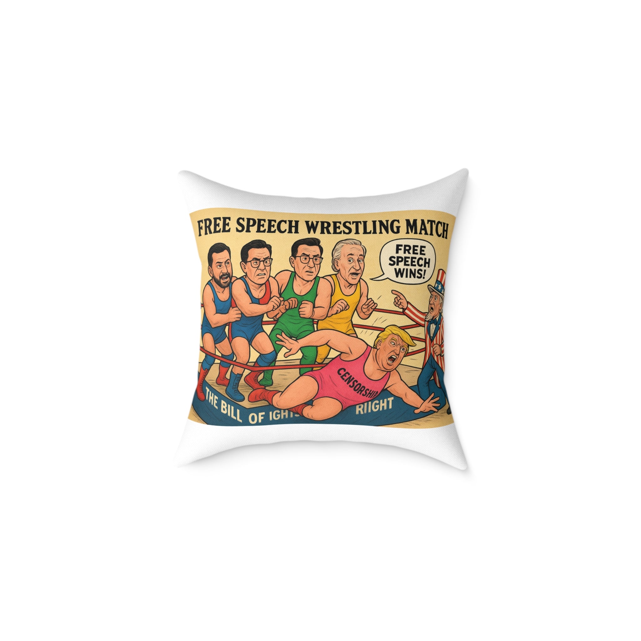 Free Speech Wrestling Match Pillow, Fun Throw Pillow, Unique Home Decor, Gift for Activists, Quirky Cushion, Humor Decorative Pillow