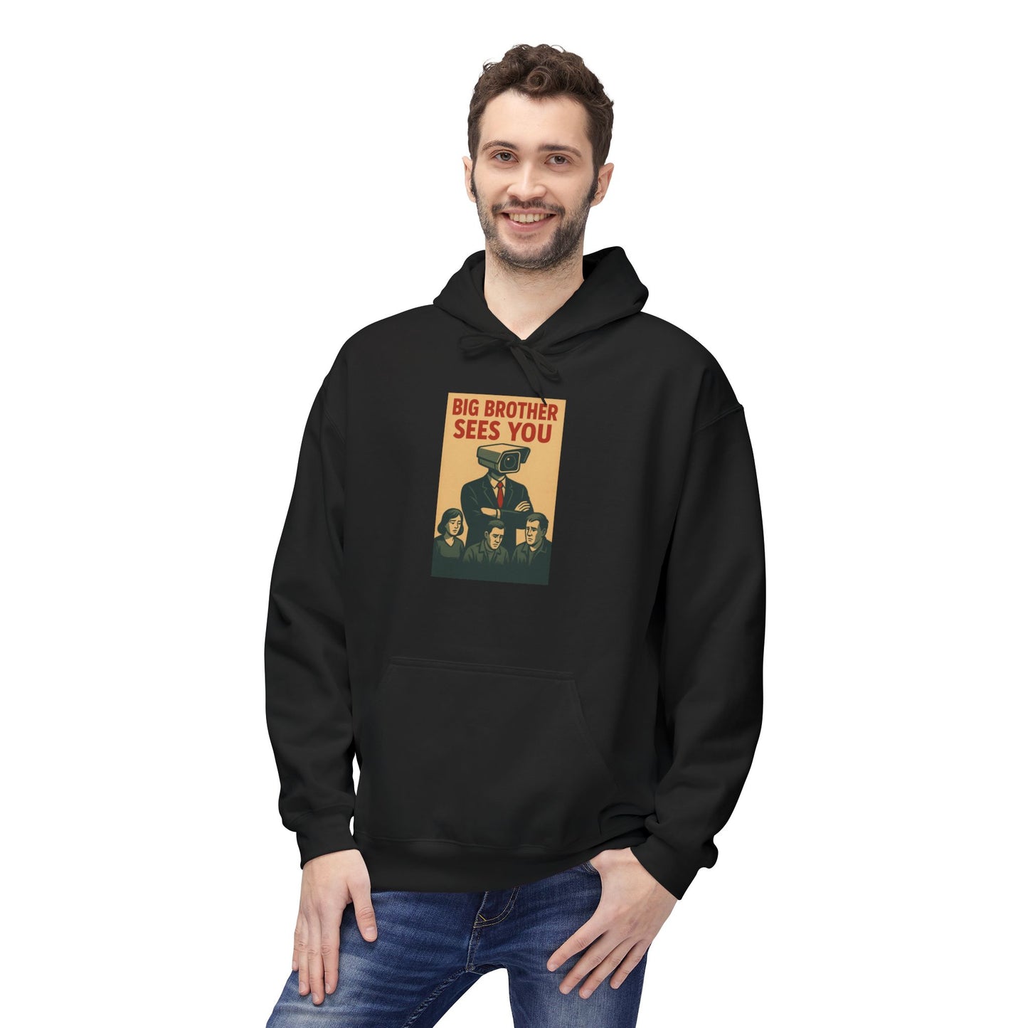 Big Brother Sees You Hoodie, Unisex Fleece Pullover, Cozy Sweatshirt, Gift for Fans, Retro Style Apparel, Casual Everyday Wear