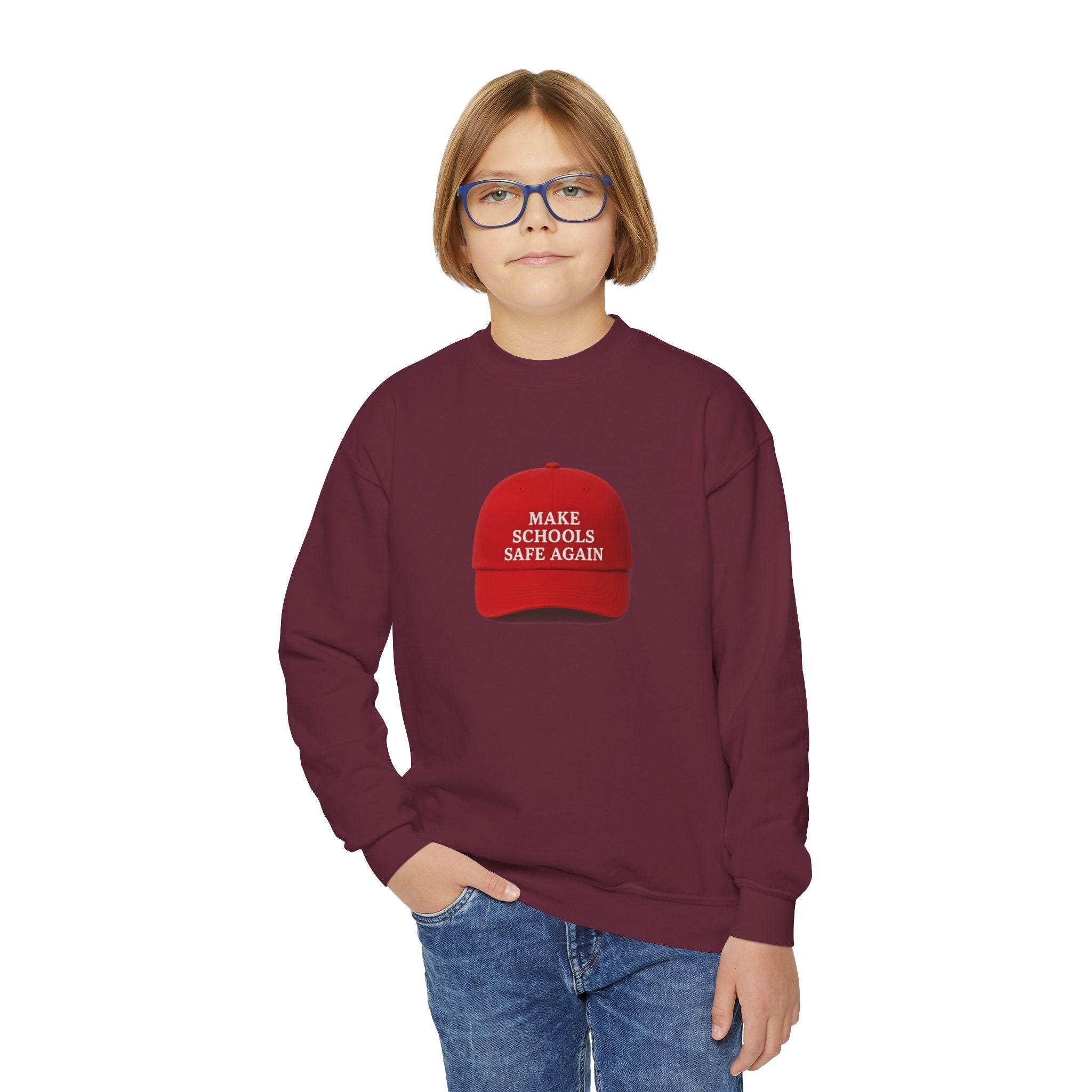 Youth Crewneck Sweatshirt - "Make Schools Safe Again" - Perfect for Activism, School Events, Gifts, Youth Apparel, Casual Fashion