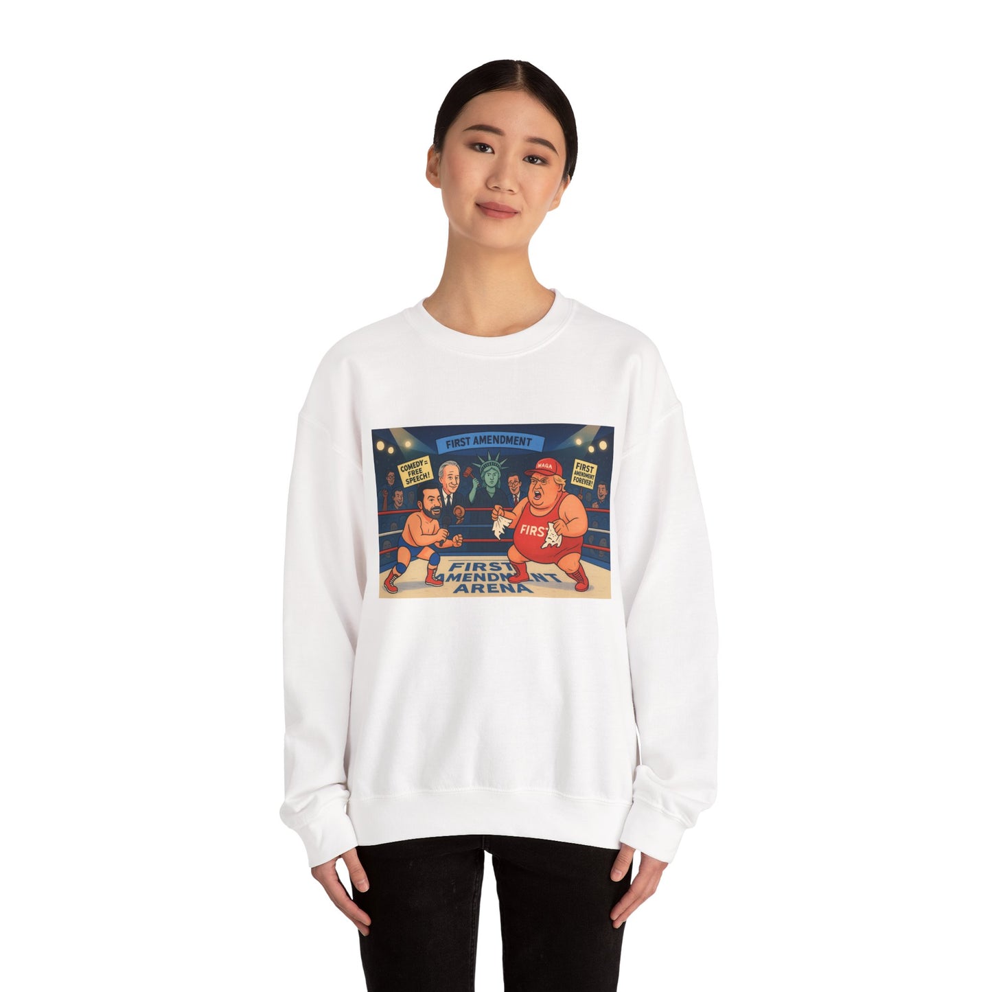 Patriotic Humor Crewneck Sweatshirt, Funny Gift for Political Enthusiasts, Comfy Casual Wear, Ideal for Gift Giving, Unisex Fashion