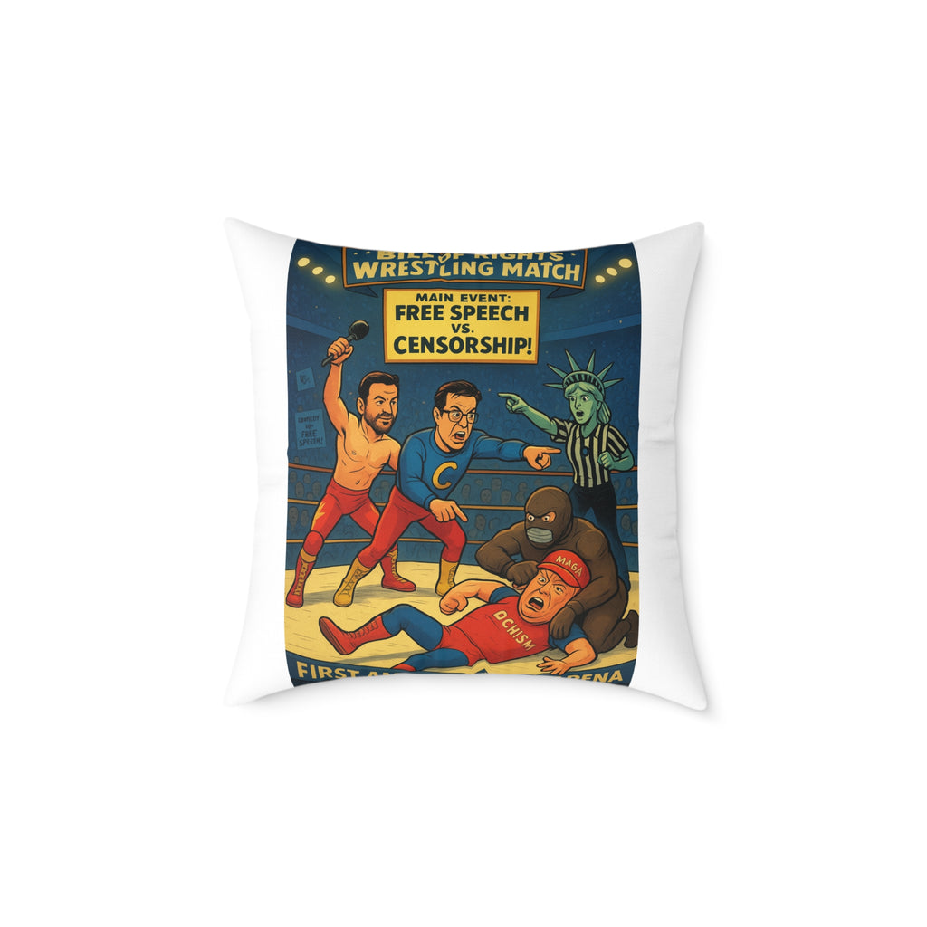 Free Speech Wrestling Match Pillow, Fun Throw Pillow, Unique Home Decor, Gift for Activists, Quirky Cushion, Humor Decorative Pillow