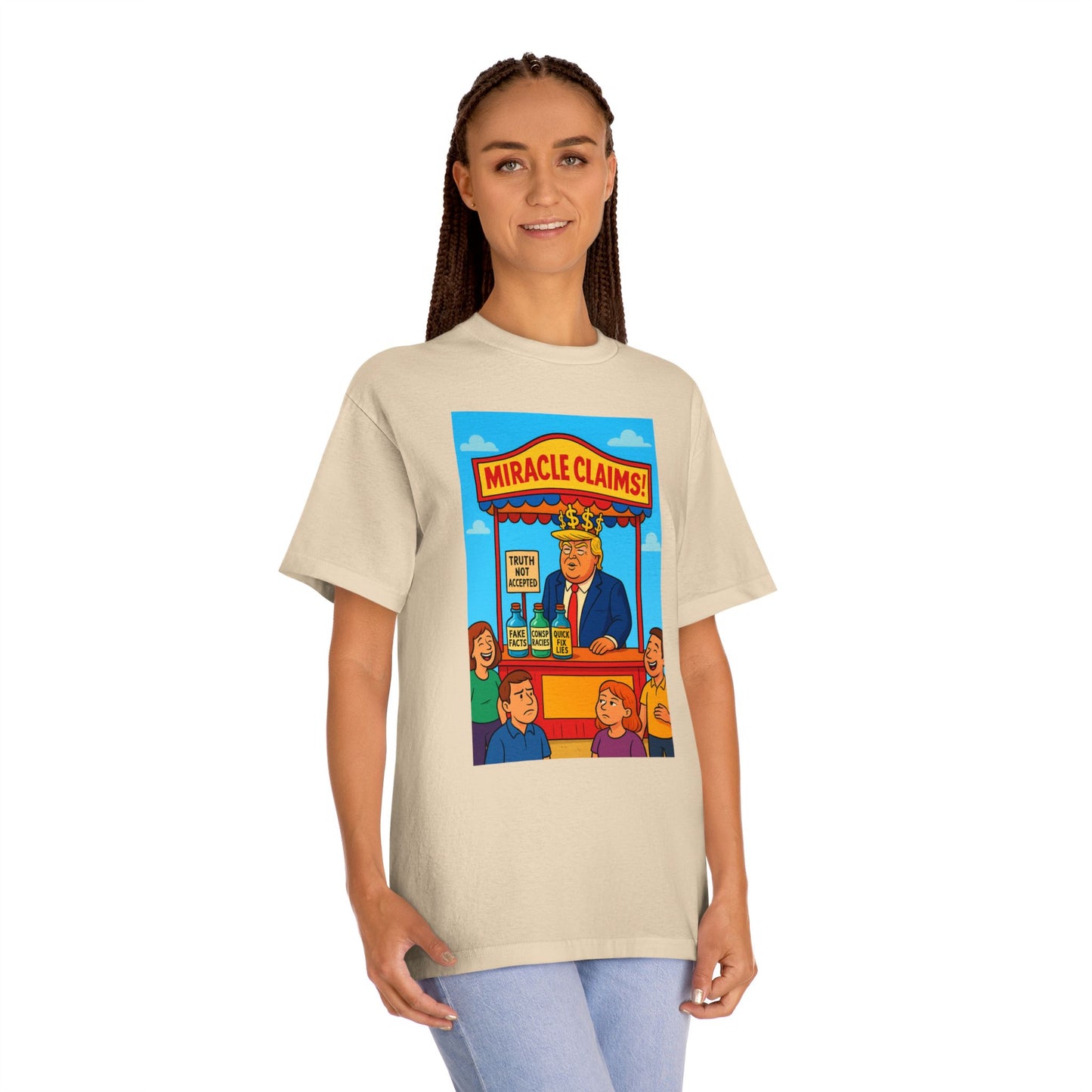 Funny Miracle Claims Unisex Classic Tee, Humor Shirt, Gift for Friends, Casual Wear, Statement T-Shirt, Unisex Graphic Tee