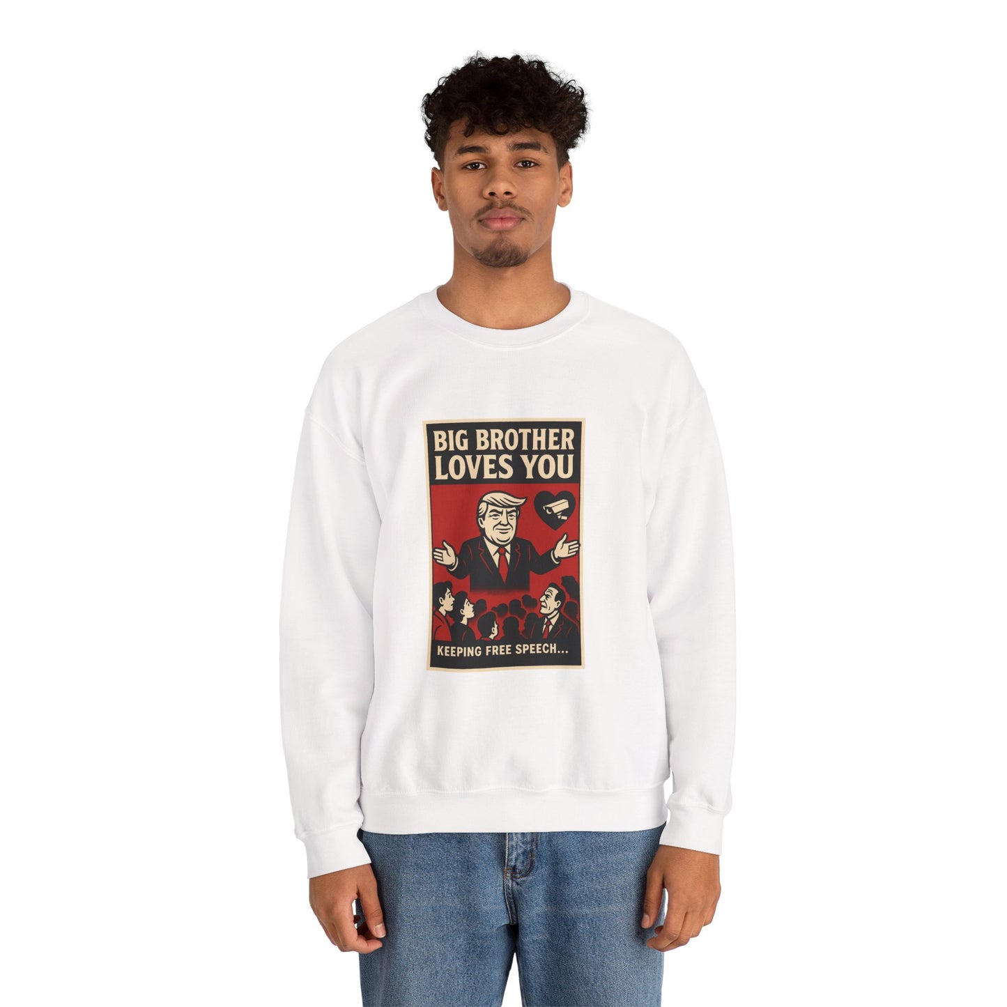 Big Brother Loves You Crewneck Sweatshirt - Unisex Heavy Blend, Cozy Gift, Casual Wear, Statement Piece, Perfect for Any Season