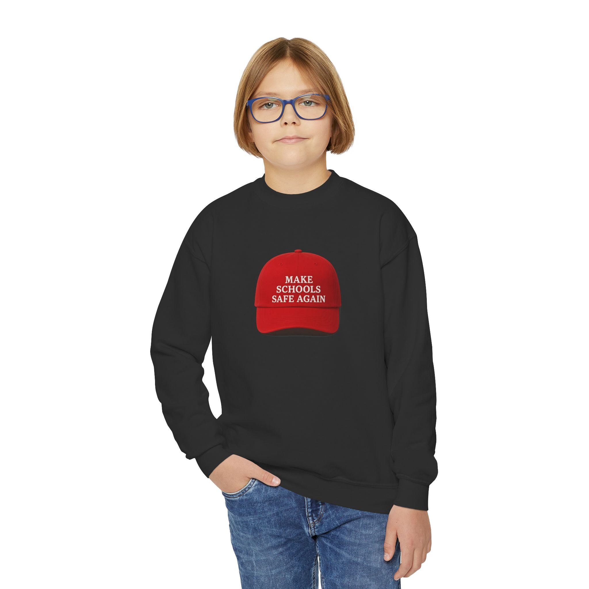 Youth Crewneck Sweatshirt - "Make Schools Safe Again" - Perfect for Activism, School Events, Gifts, Youth Apparel, Casual Fashion