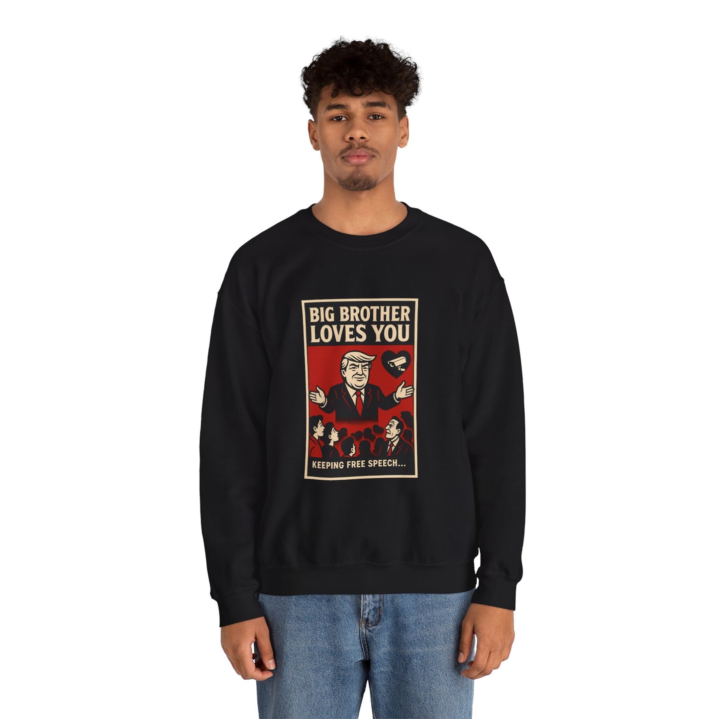 Big Brother Loves You Crewneck Sweatshirt - Unisex Heavy Blend, Cozy Gift, Casual Wear, Statement Piece, Perfect for Any Season