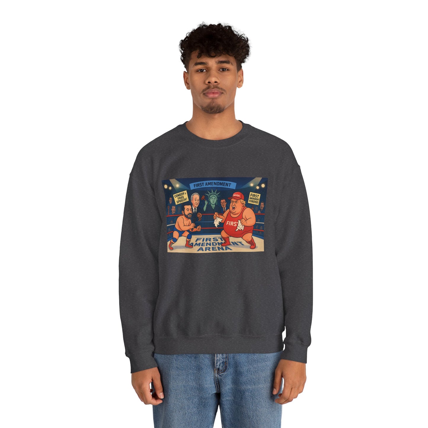 Patriotic Humor Crewneck Sweatshirt, Funny Gift for Political Enthusiasts, Comfy Casual Wear, Ideal for Gift Giving, Unisex Fashion