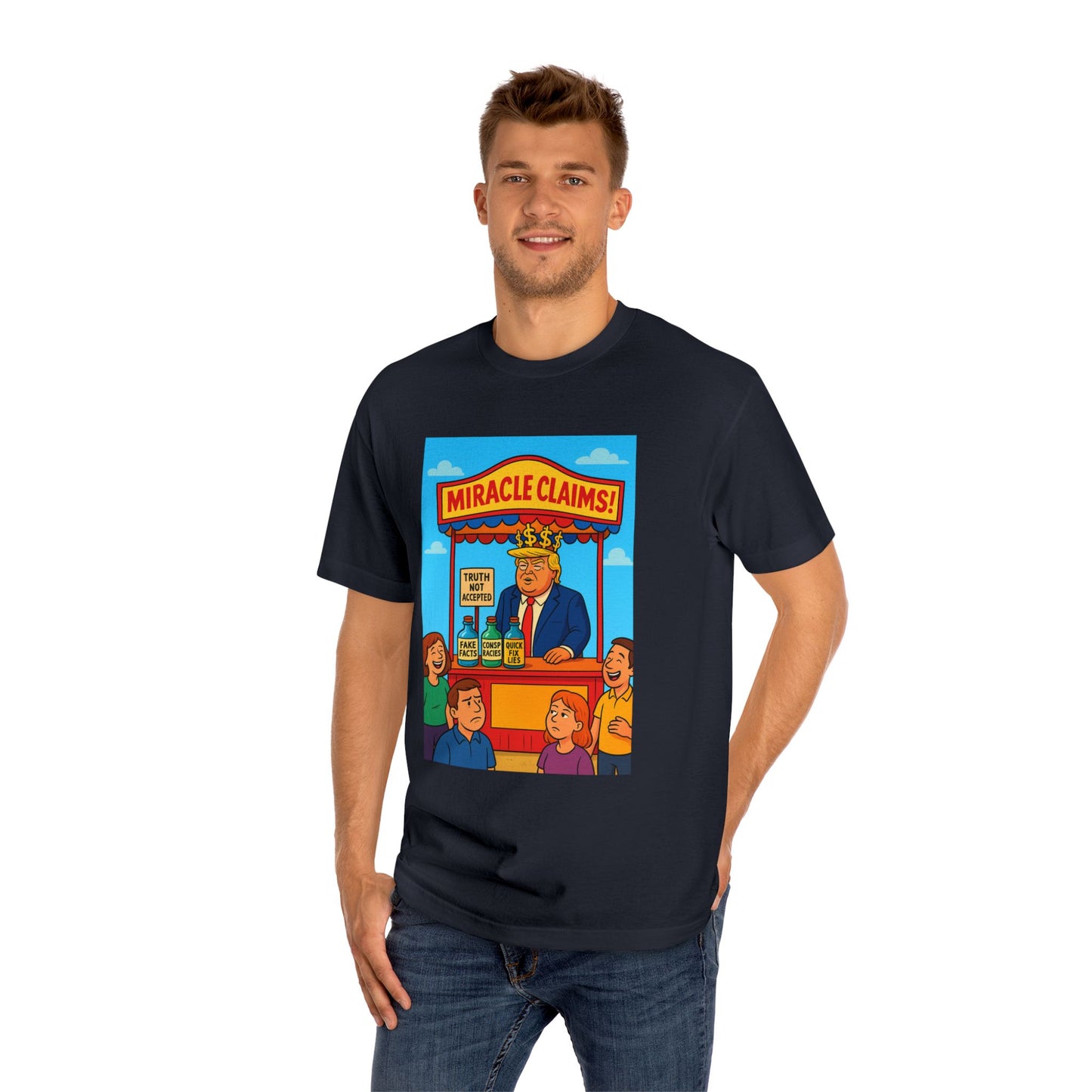 Funny Miracle Claims Unisex Classic Tee, Humor Shirt, Gift for Friends, Casual Wear, Statement T-Shirt, Unisex Graphic Tee