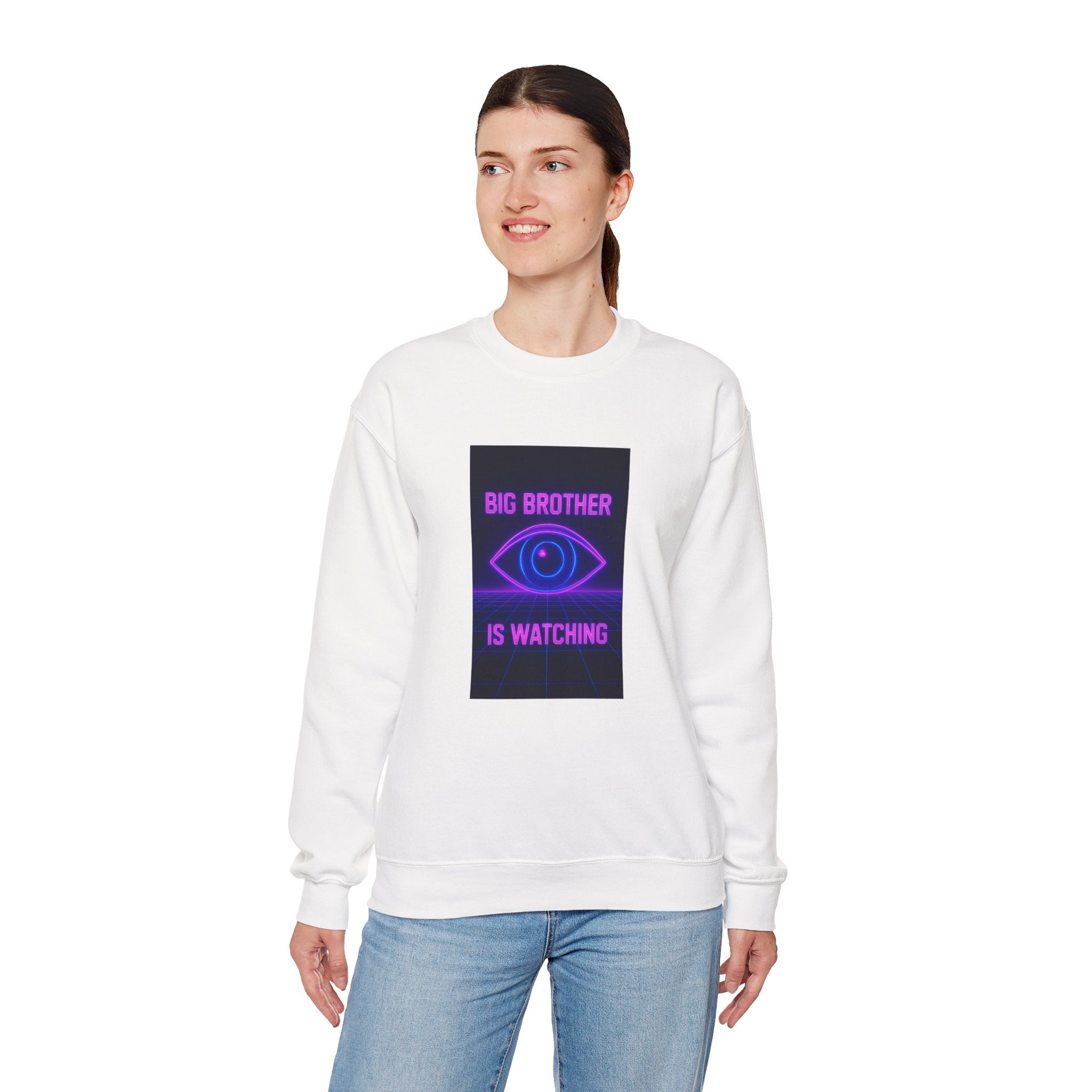 Crewneck Sweatshirt — "Big Brother Is Watching" Neon Eye Graphic