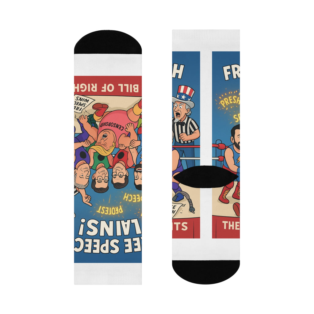 Freedom First Cushioned Crew Socks | Fun Socks for Censorship Awareness, Cozy Footwear for Activists, Gift for Creative Minds