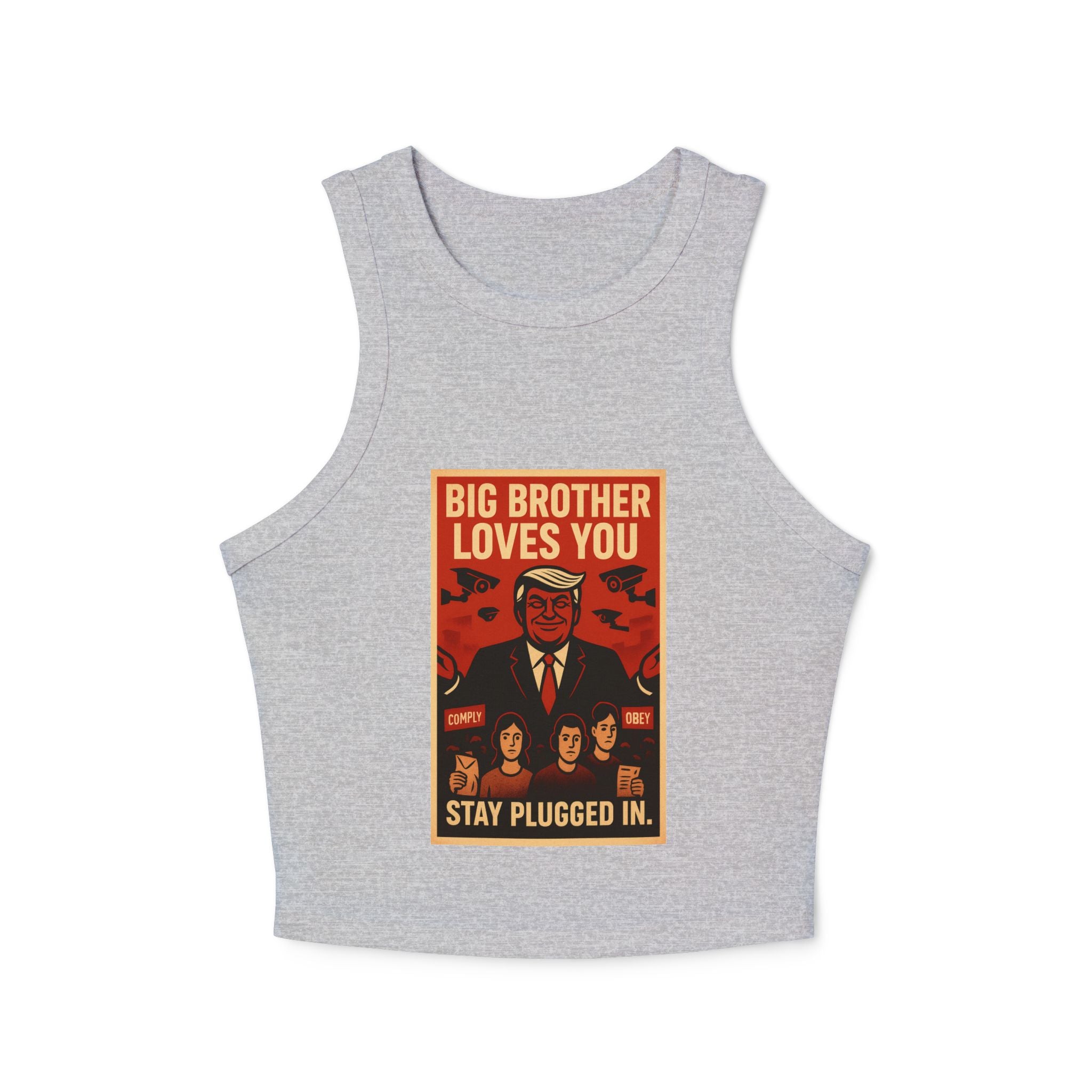 Women's Vintage-Inspired Racer Tank Top - "Big Brother Loves You" - Retro Gift, Summer Outfit, Statement Top, Festival Fashion, Graphic Tank