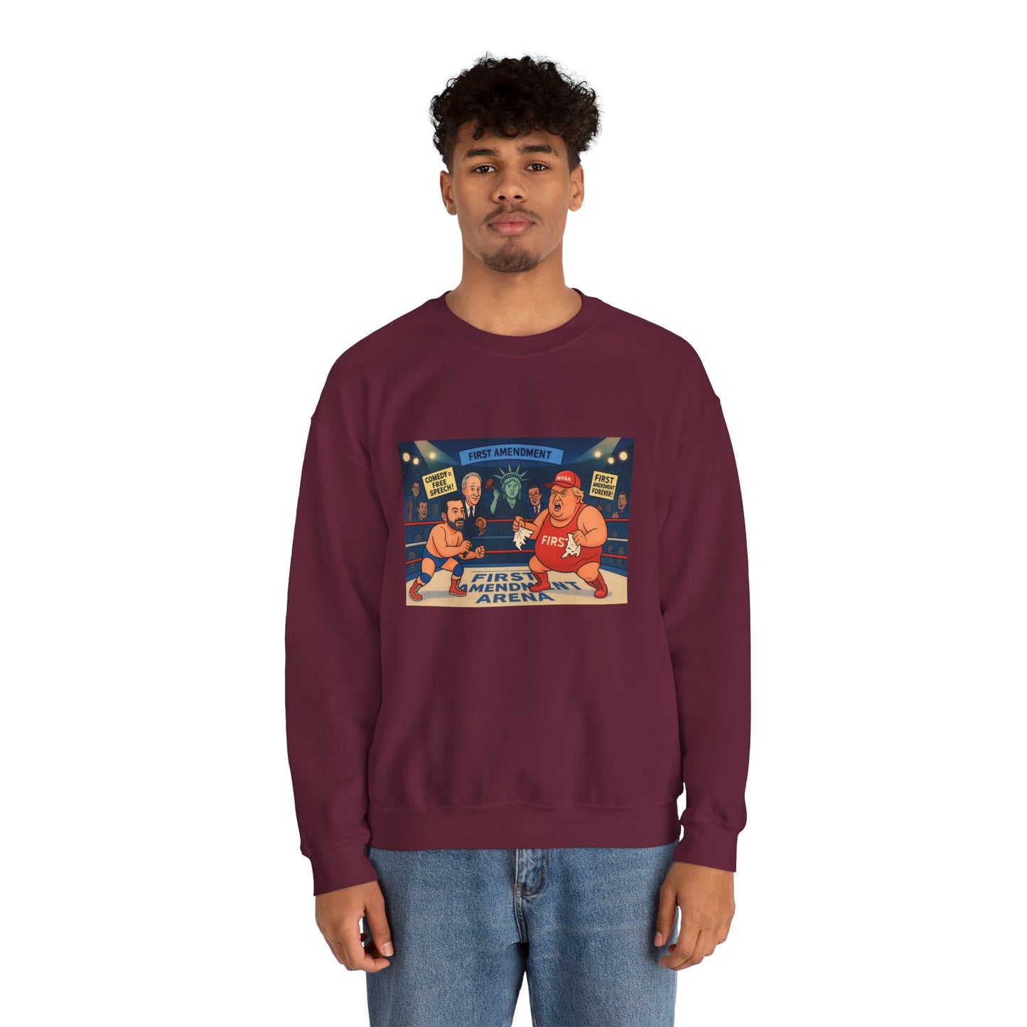Patriotic Humor Crewneck Sweatshirt, Funny Gift for Political Enthusiasts, Comfy Casual Wear, Ideal for Gift Giving, Unisex Fashion