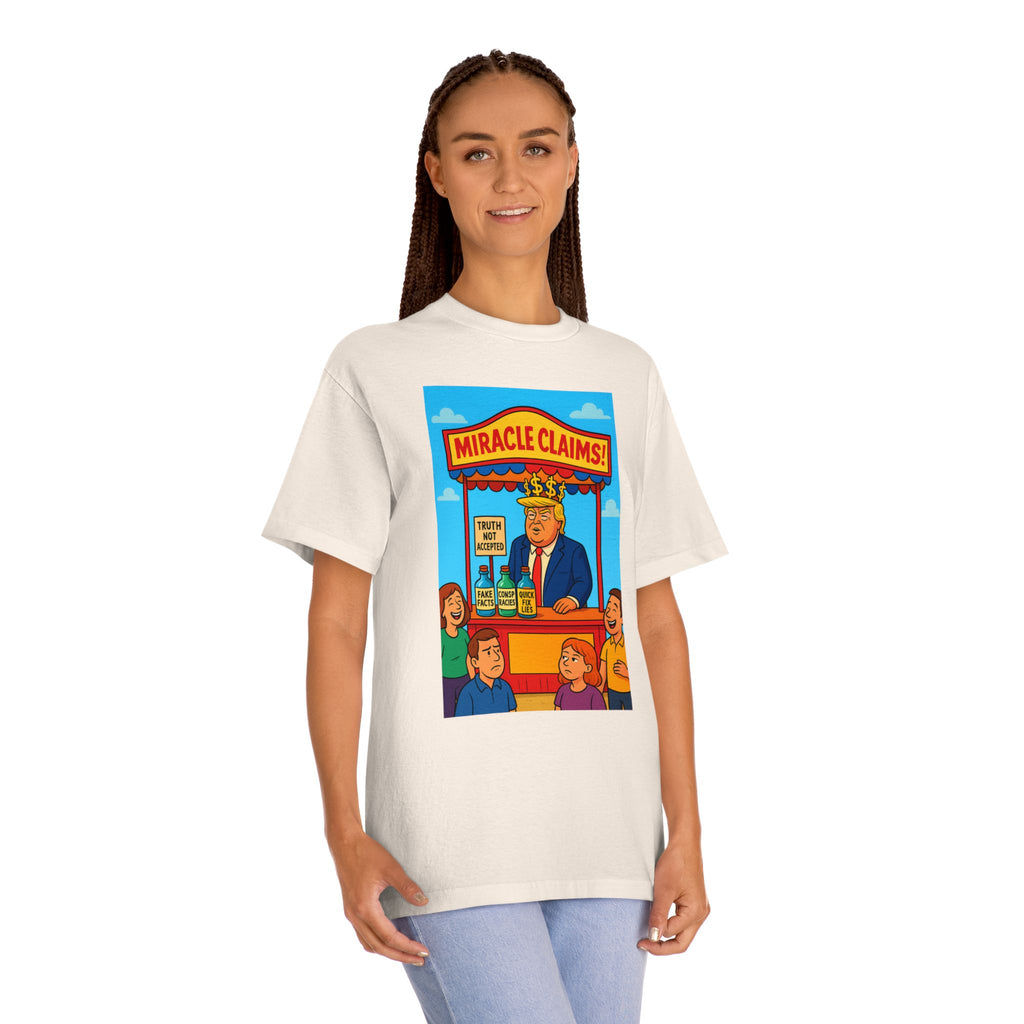Funny Miracle Claims Unisex Classic Tee, Humor Shirt, Gift for Friends, Casual Wear, Statement T-Shirt, Unisex Graphic Tee