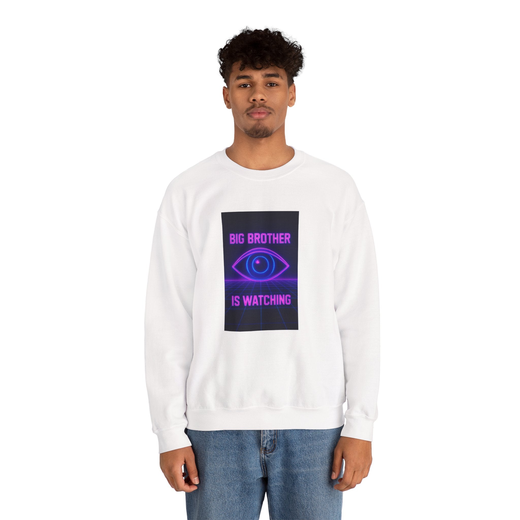 Crewneck Sweatshirt — "Big Brother Is Watching" Neon Eye Graphic