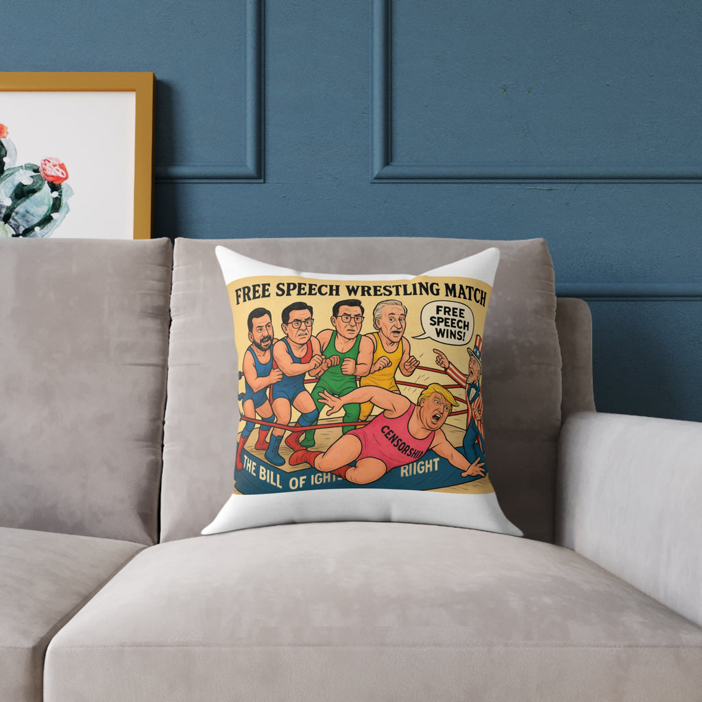 Free Speech Wrestling Match Pillow, Fun Throw Pillow, Unique Home Decor, Gift for Activists, Quirky Cushion, Humor Decorative Pillow