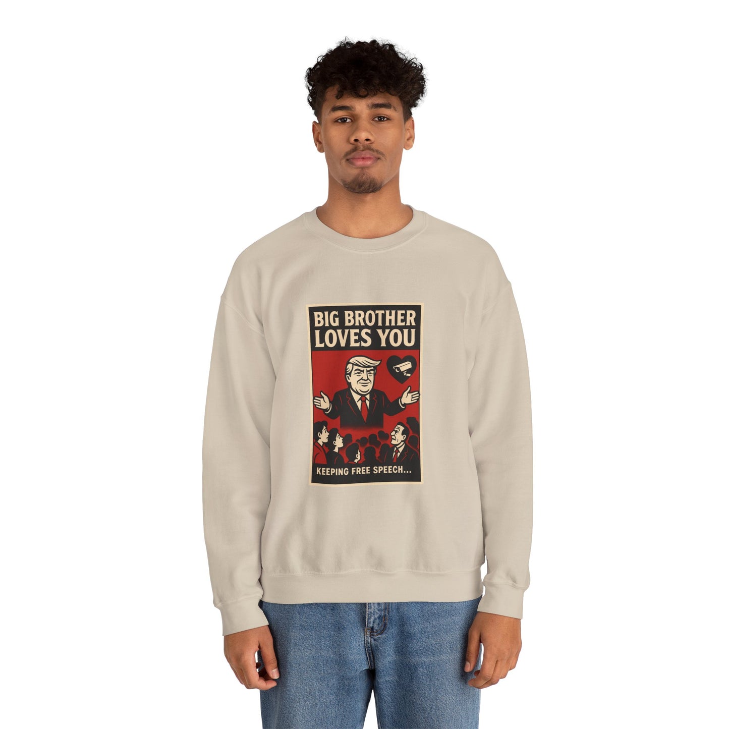 Big Brother Loves You Crewneck Sweatshirt - Unisex Heavy Blend, Cozy Gift, Casual Wear, Statement Piece, Perfect for Any Season