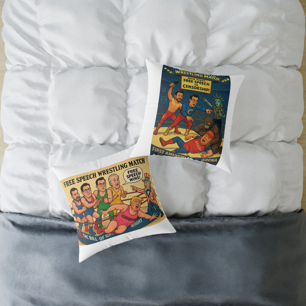 Free Speech Wrestling Match Pillow, Fun Throw Pillow, Unique Home Decor, Gift for Activists, Quirky Cushion, Humor Decorative Pillow