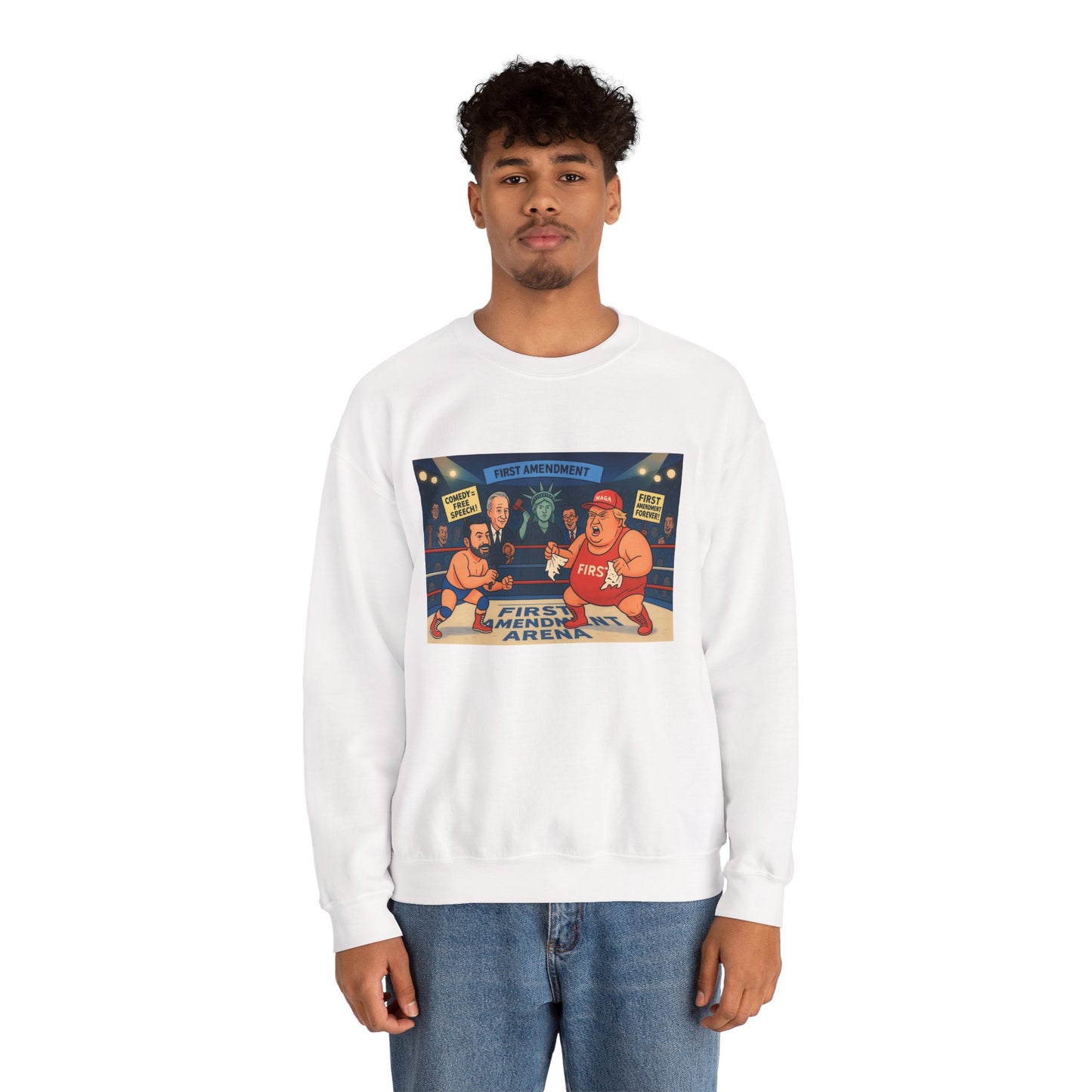Patriotic Humor Crewneck Sweatshirt, Funny Gift for Political Enthusiasts, Comfy Casual Wear, Ideal for Gift Giving, Unisex Fashion