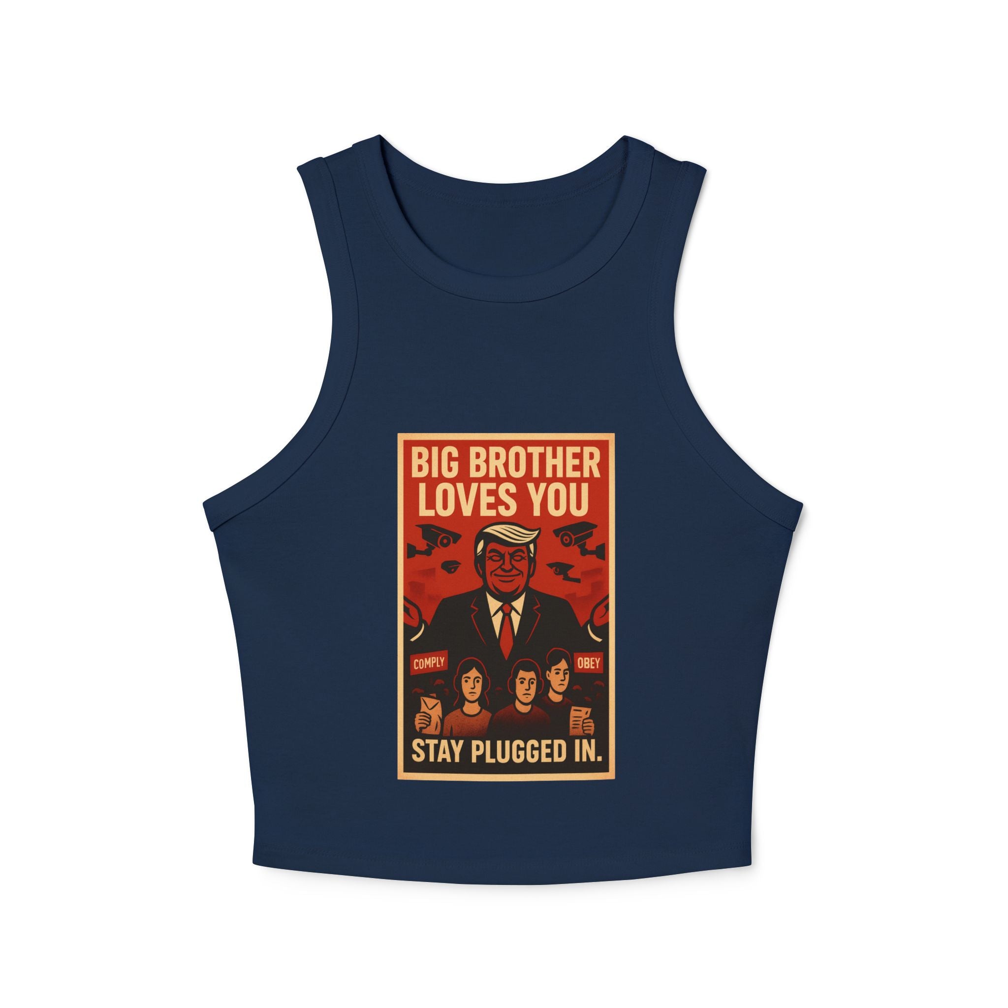 Women's Vintage-Inspired Racer Tank Top - "Big Brother Loves You" - Retro Gift, Summer Outfit, Statement Top, Festival Fashion, Graphic Tank