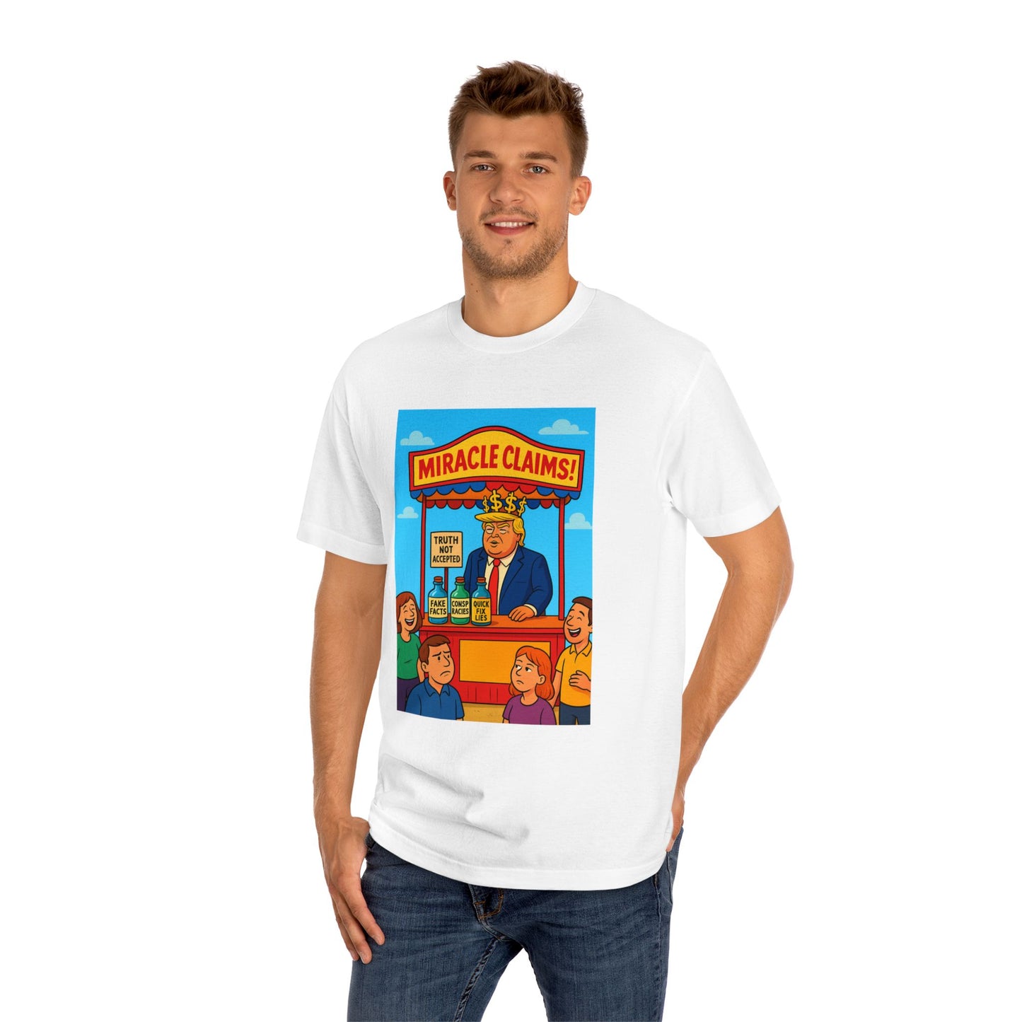 Funny Miracle Claims Unisex Classic Tee, Humor Shirt, Gift for Friends, Casual Wear, Statement T-Shirt, Unisex Graphic Tee