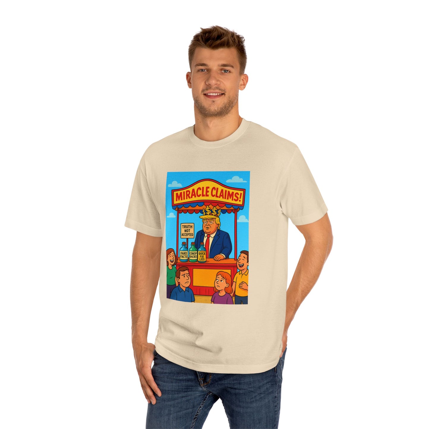 Funny Miracle Claims Unisex Classic Tee, Humor Shirt, Gift for Friends, Casual Wear, Statement T-Shirt, Unisex Graphic Tee