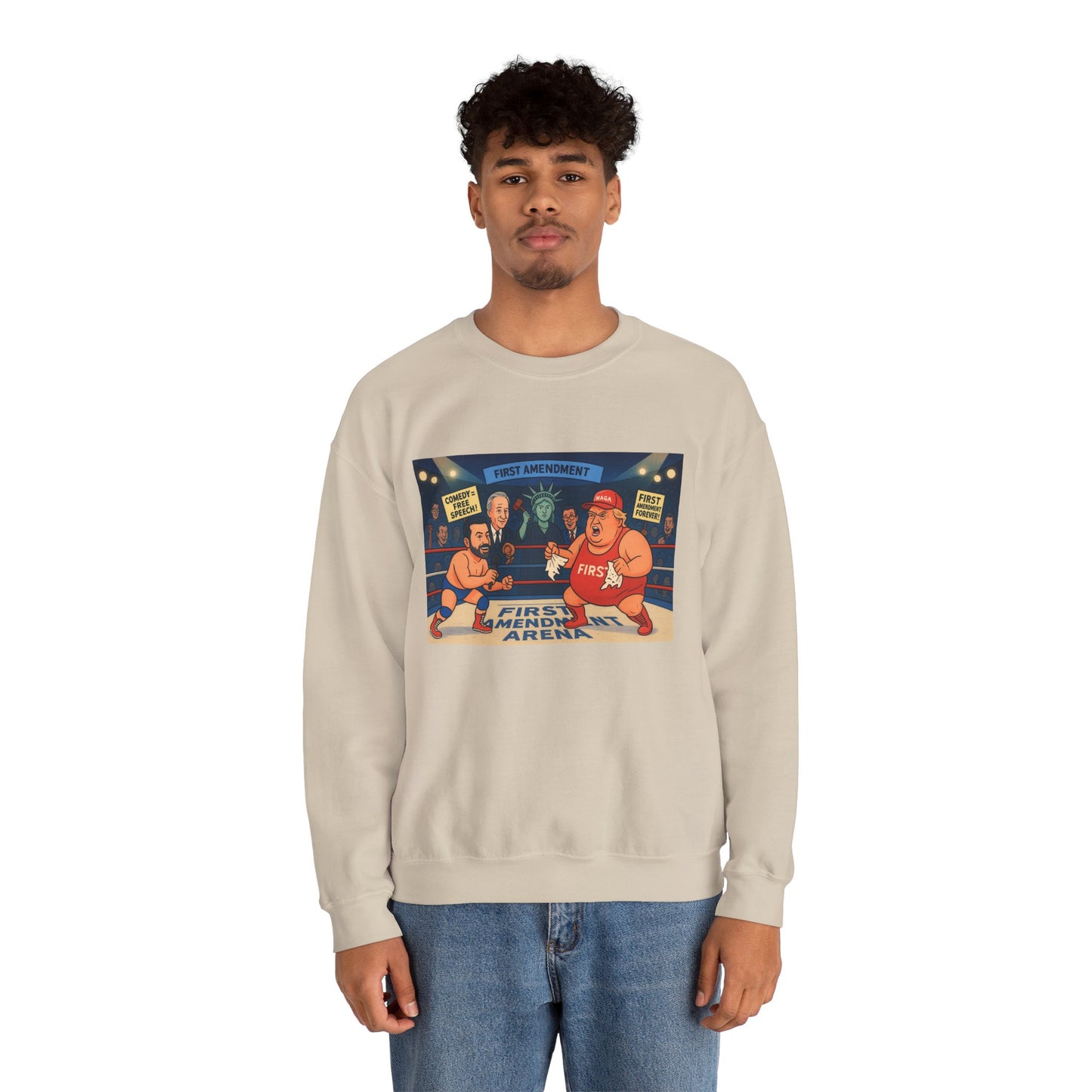 Patriotic Humor Crewneck Sweatshirt, Funny Gift for Political Enthusiasts, Comfy Casual Wear, Ideal for Gift Giving, Unisex Fashion